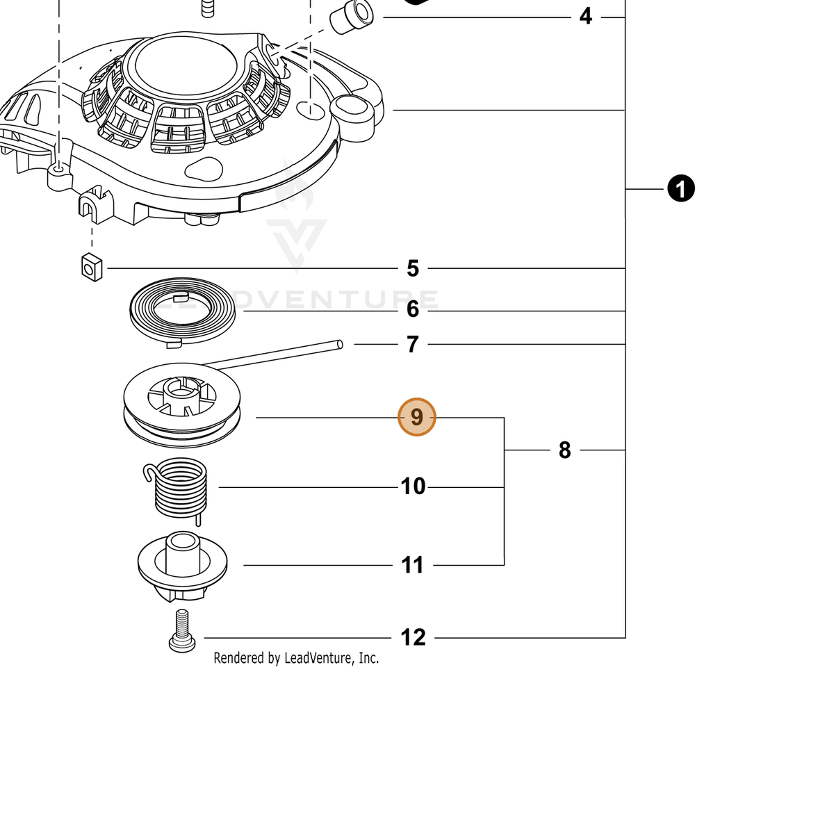 ECHO part P022027980 — IPL diagram snippet (6x zoom, amber highlight)