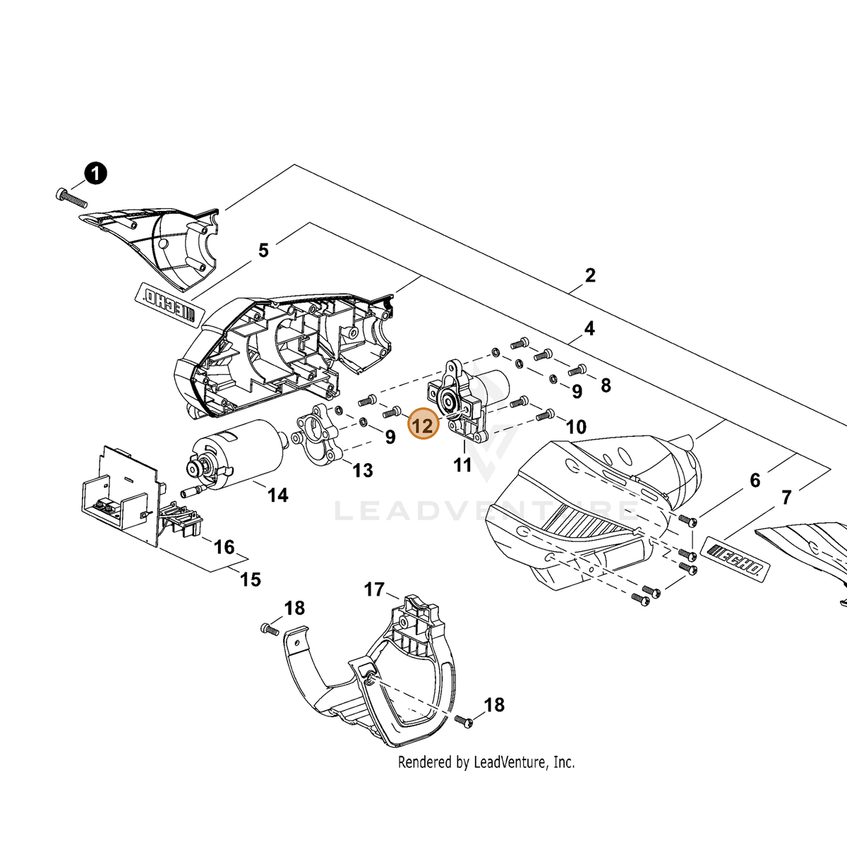 ECHO part P022033580 — IPL diagram snippet (6x zoom, amber highlight)