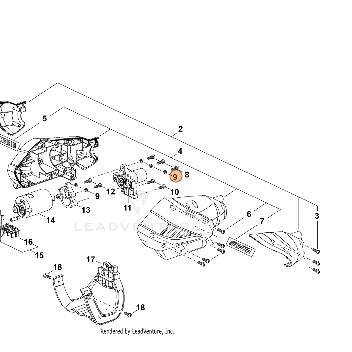 ECHO part P022033640 — IPL diagram snippet (6x zoom, amber highlight)
