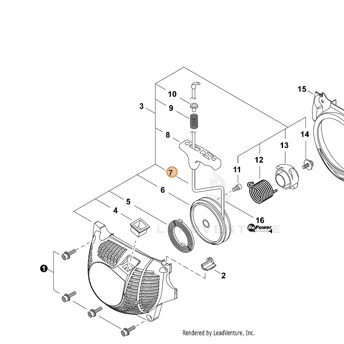 ECHO part P022035130 — IPL diagram snippet (6x zoom, amber highlight)