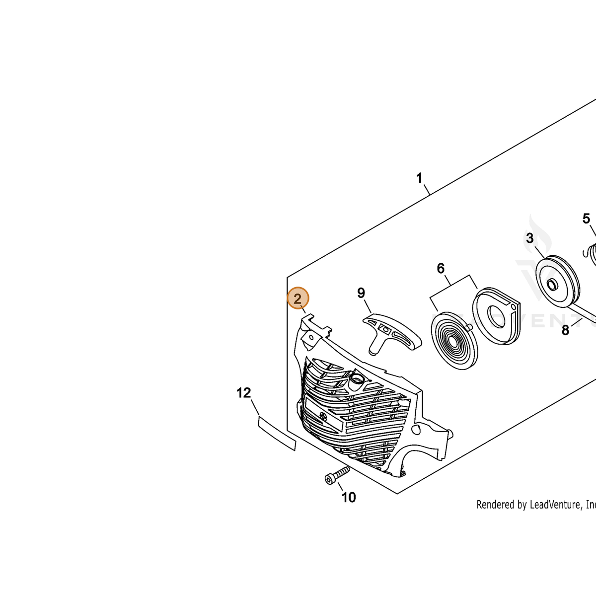 ECHO part P022036980 — IPL diagram snippet (6x zoom, amber highlight)