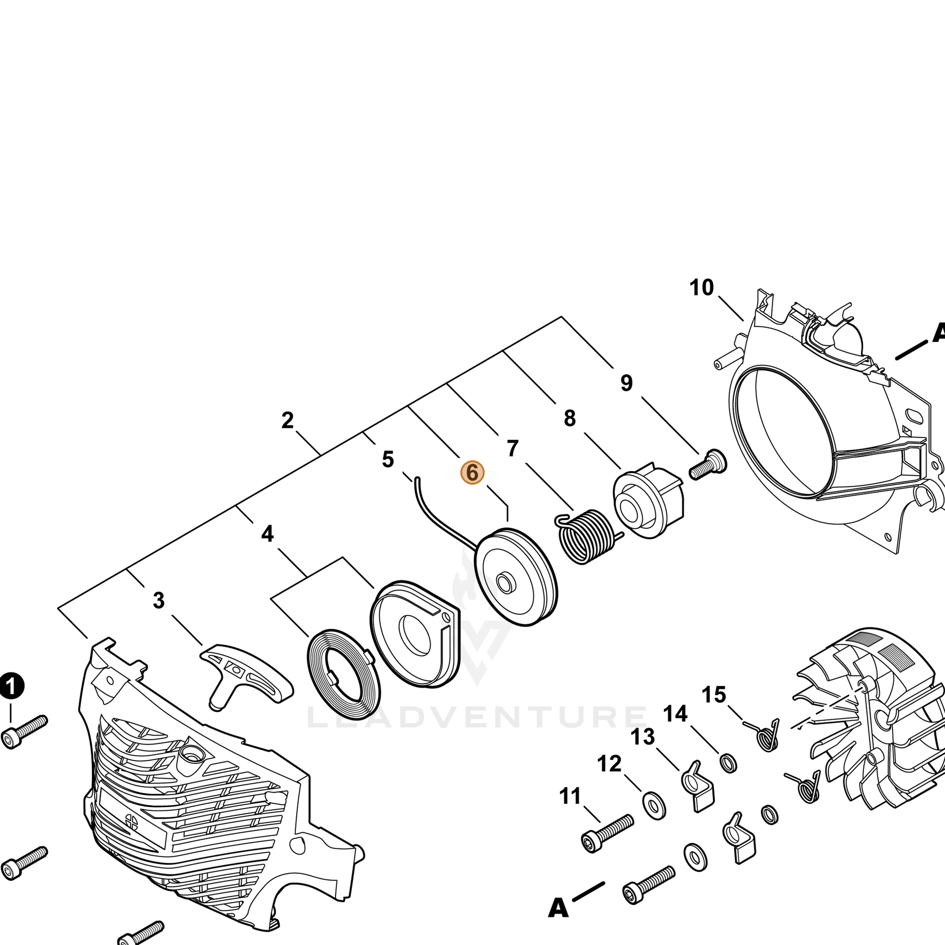 ECHO part P022039040 — IPL diagram snippet (6x zoom, amber highlight)