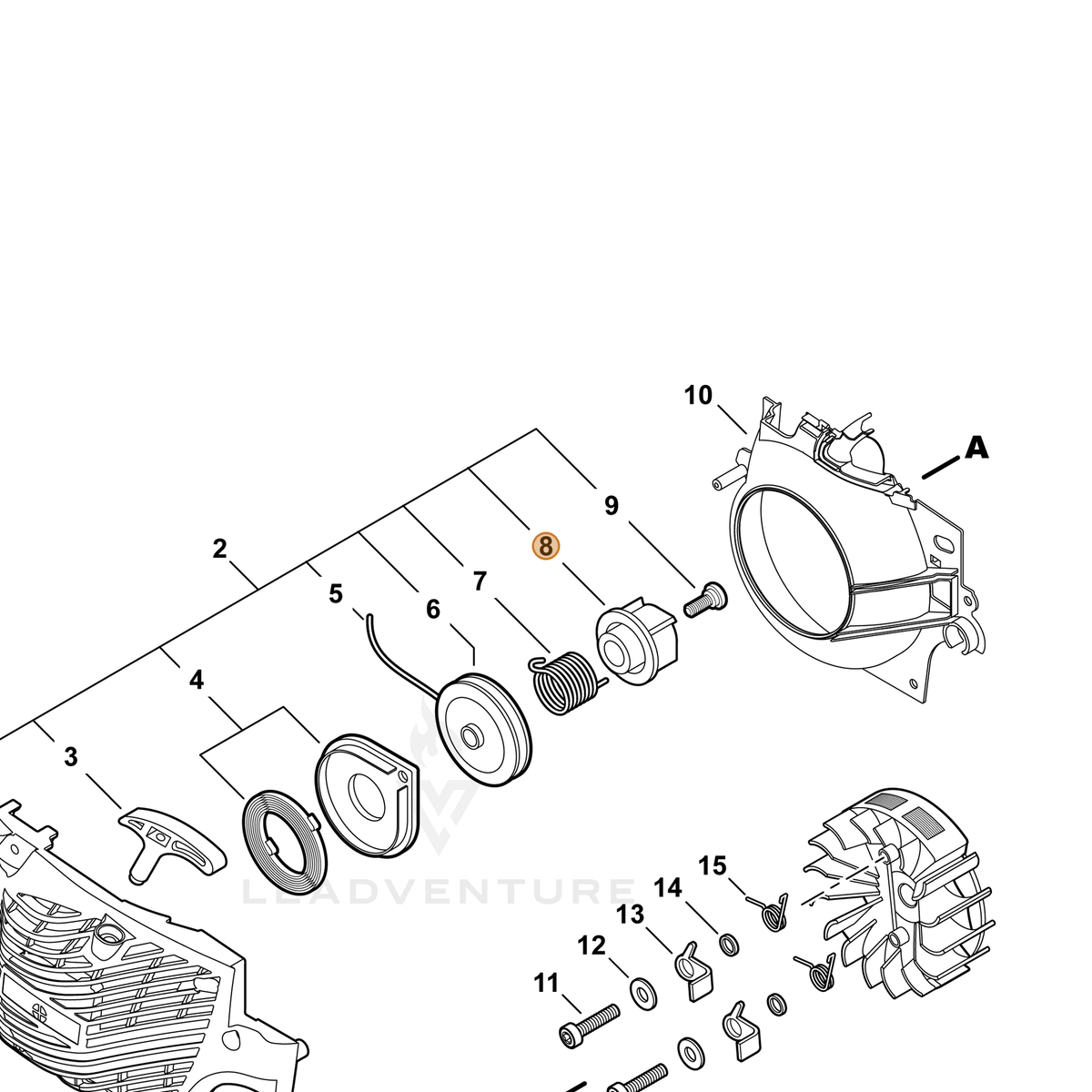 ECHO part P022039060 — IPL diagram snippet (6x zoom, amber highlight)