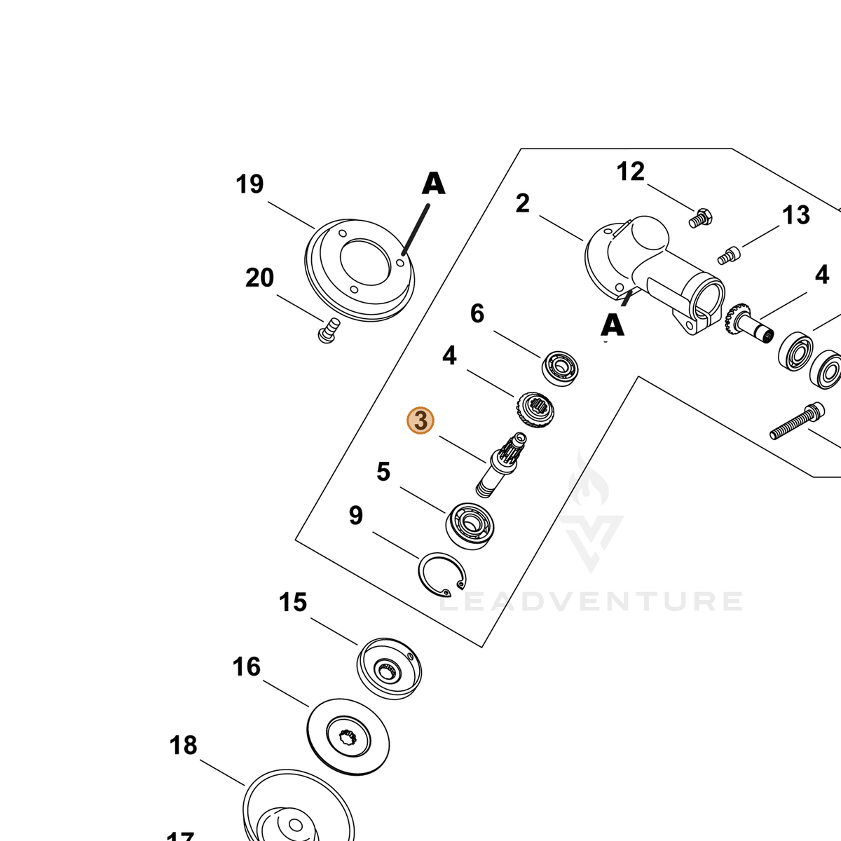 ECHO part P022043300 — IPL diagram snippet (6x zoom, amber highlight)
