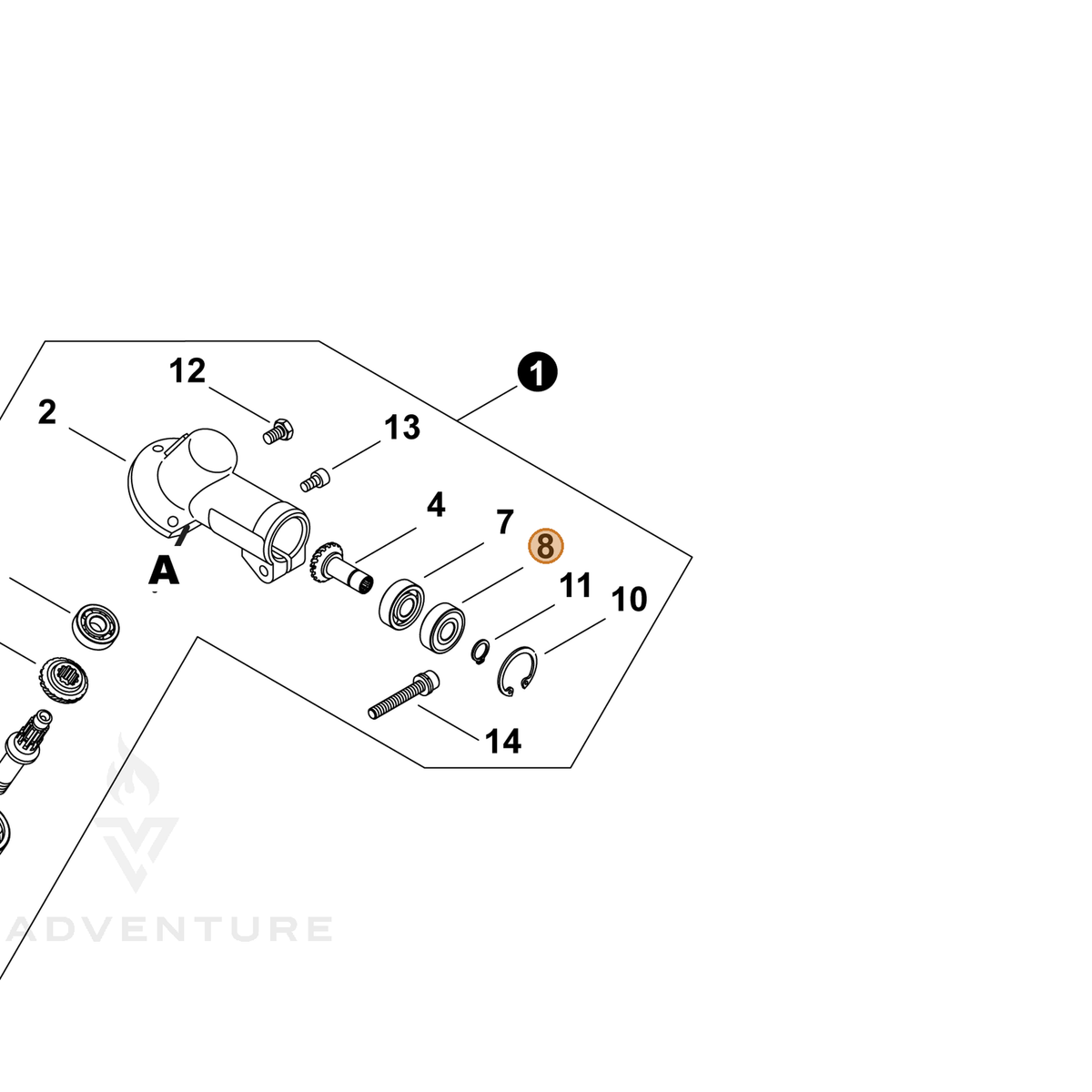 ECHO part P022043360 — IPL diagram snippet (6x zoom, amber highlight)