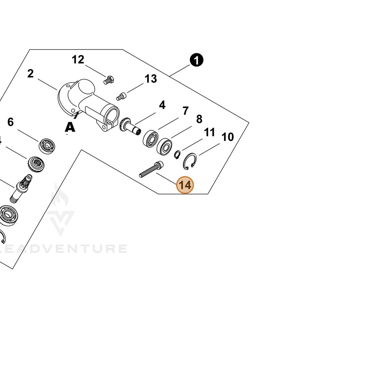 ECHO part P022043410 — IPL diagram snippet (6x zoom, amber highlight)