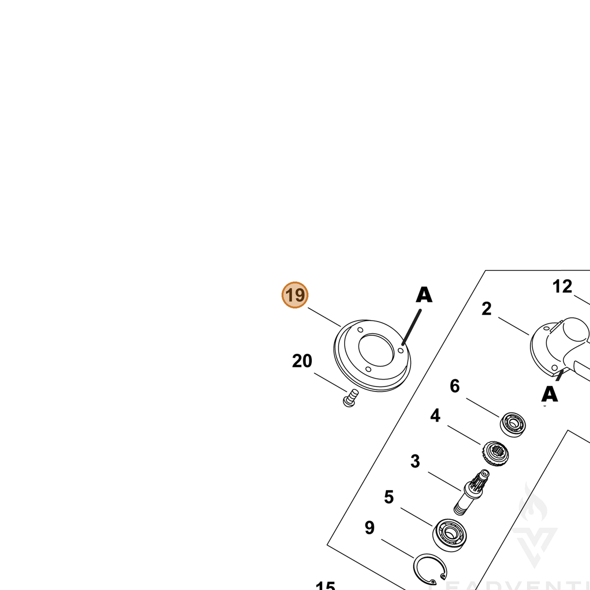ECHO part P022043450 — IPL diagram snippet (6x zoom, amber highlight)