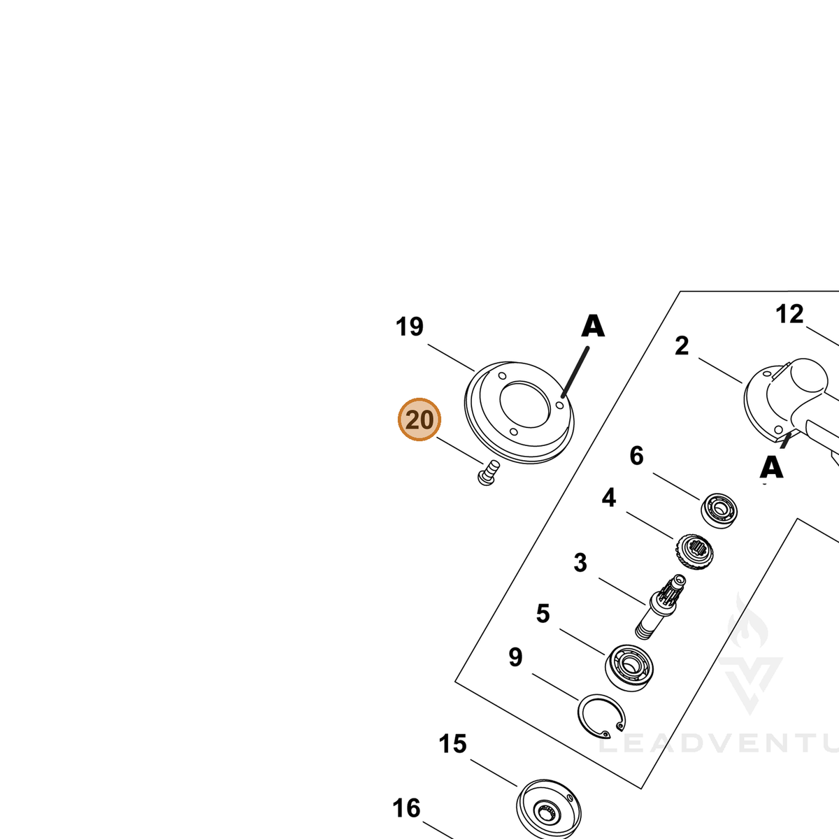 ECHO part P022043460 — IPL diagram snippet (6x zoom, amber highlight)