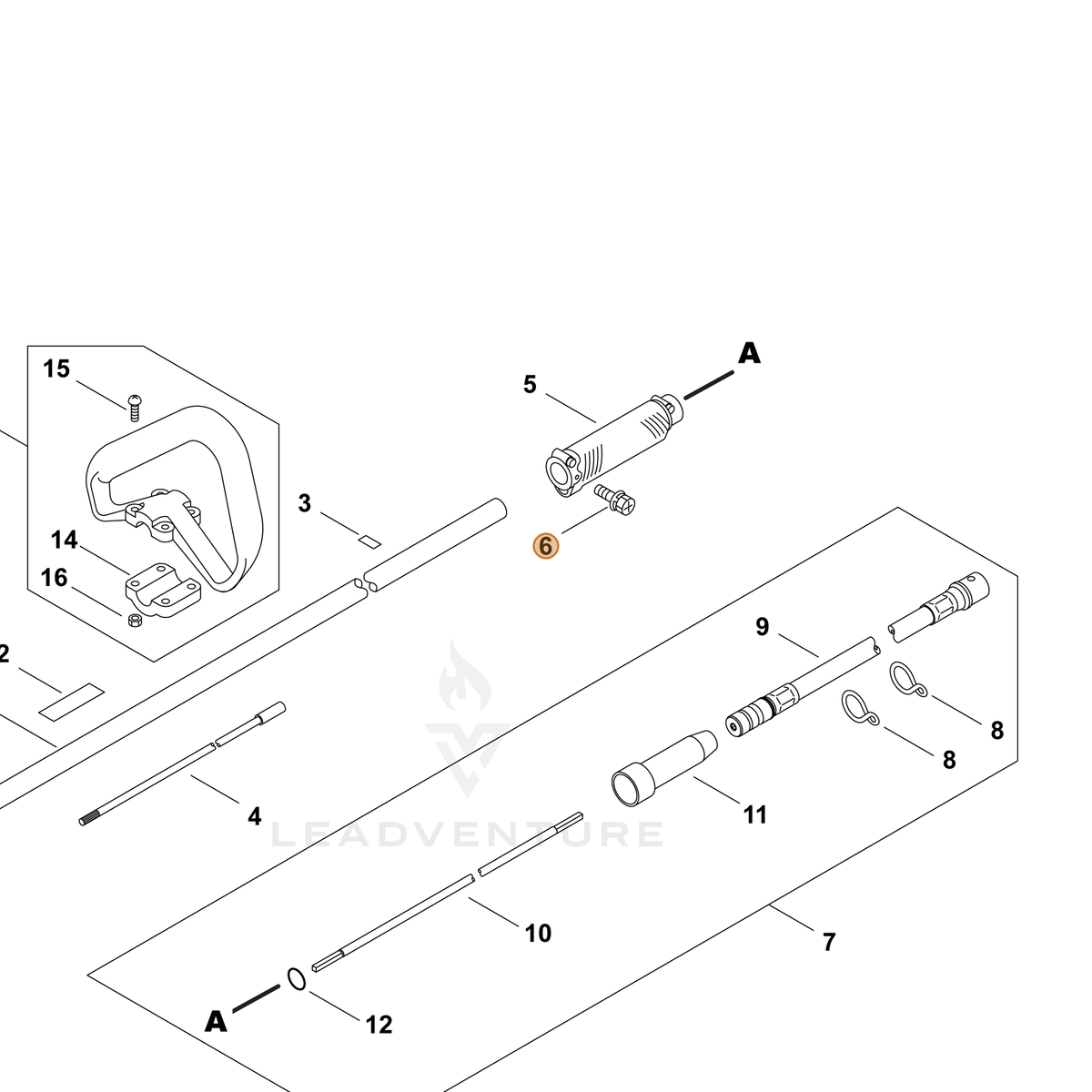 ECHO part P022043510 — IPL diagram snippet (6x zoom, amber highlight)