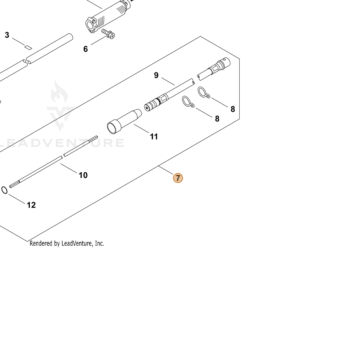 ECHO part P022043521 — IPL diagram snippet (6x zoom, amber highlight)