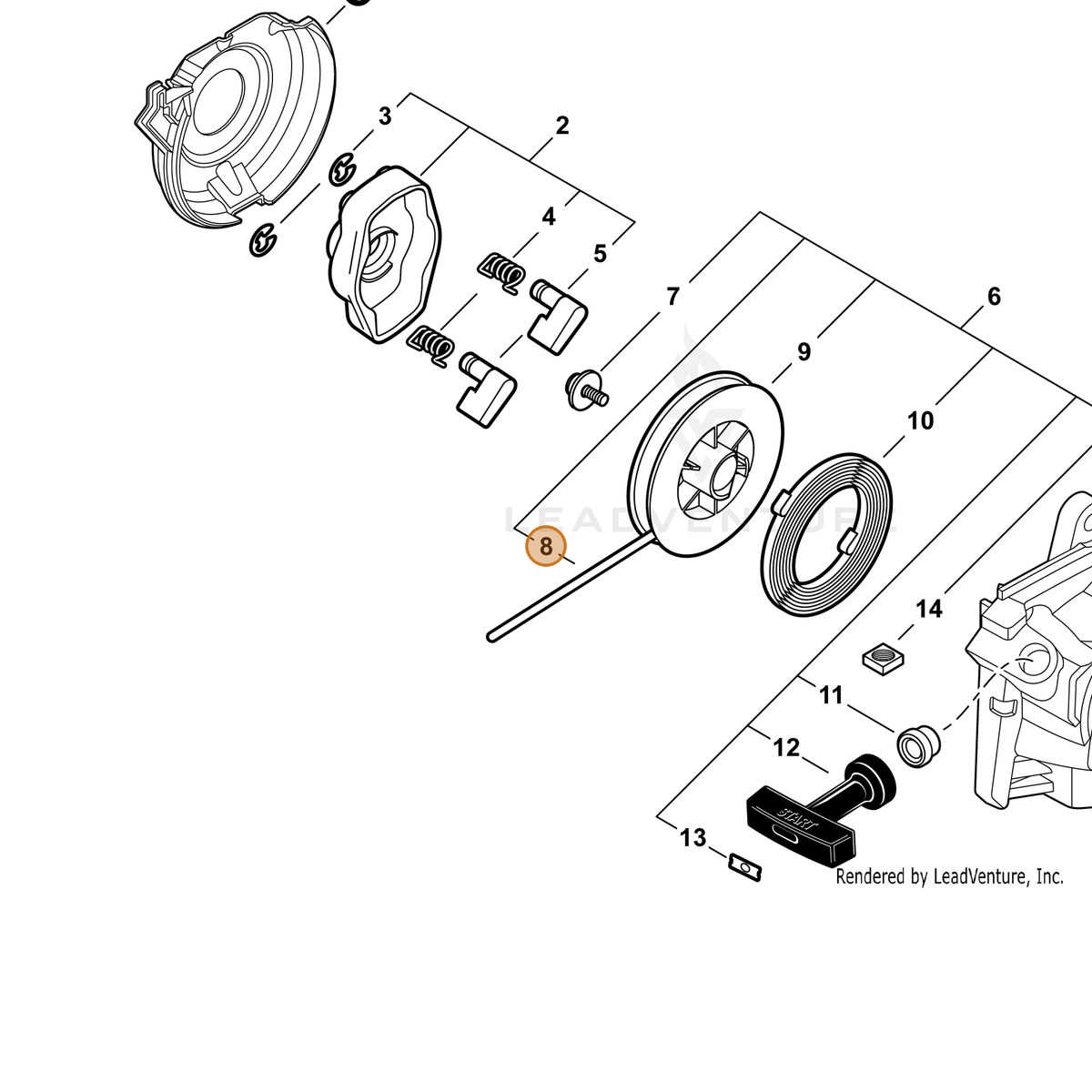 ECHO part P022043690 — IPL diagram snippet (6x zoom, amber highlight)