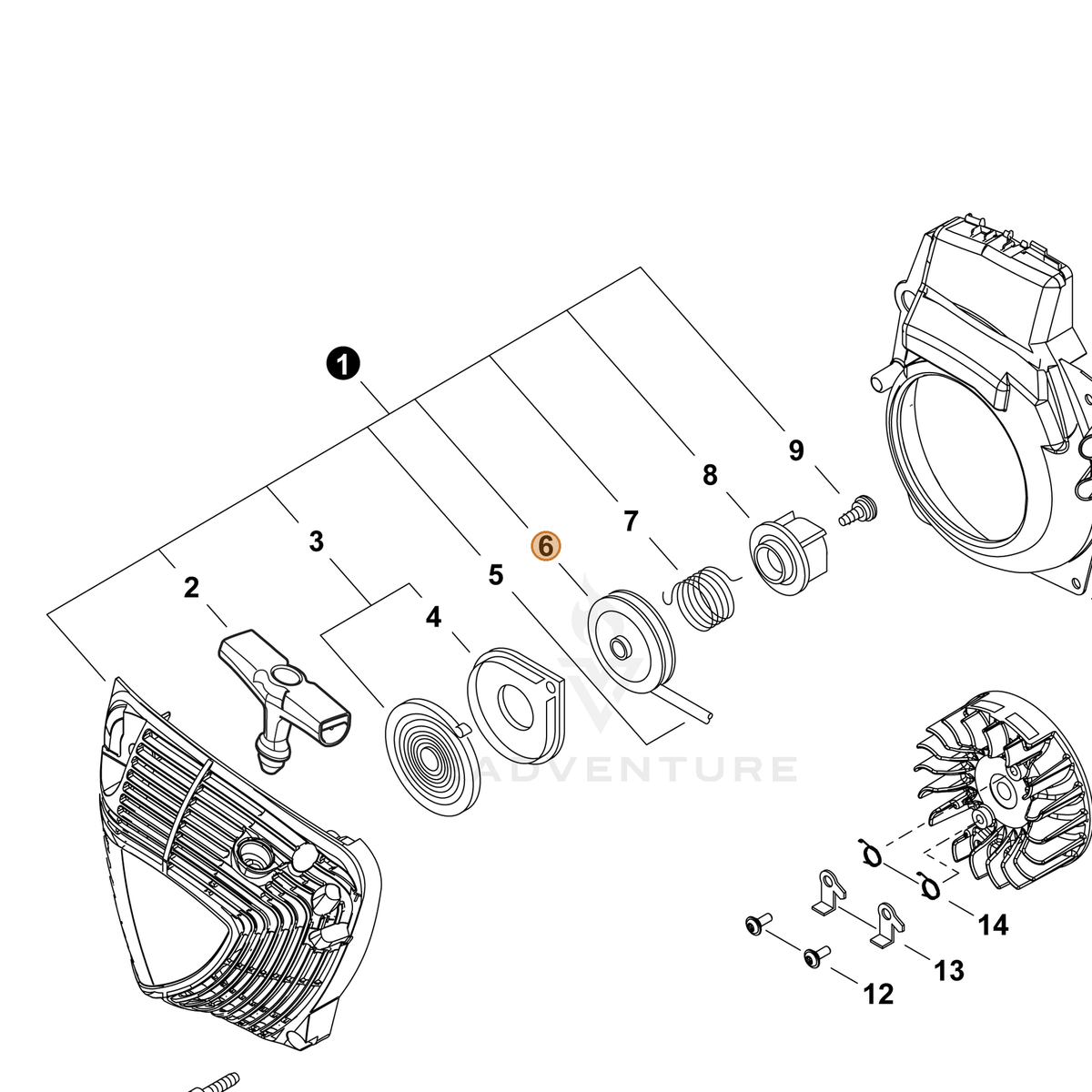 ECHO part P022050410 — IPL diagram snippet (6x zoom, amber highlight)