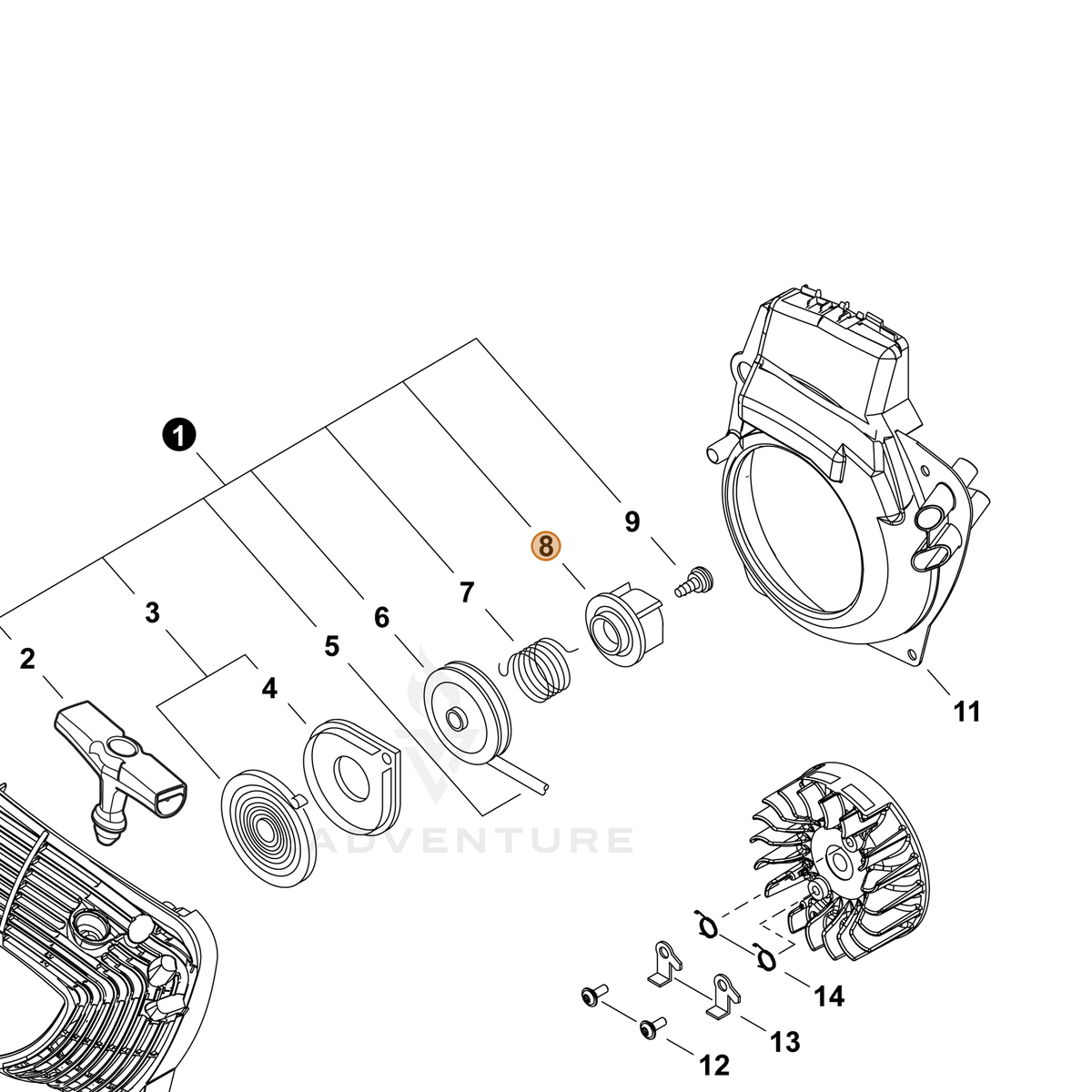 ECHO part P022050430 — IPL diagram snippet (6x zoom, amber highlight)