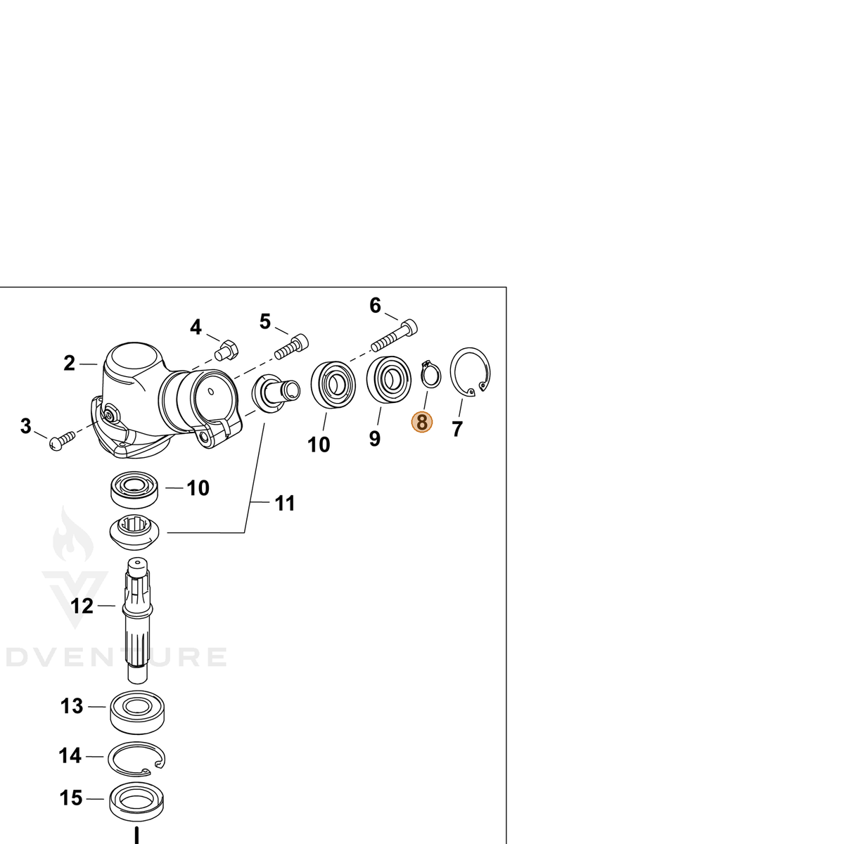 ECHO part P022055000 — IPL diagram snippet (6x zoom, amber highlight)