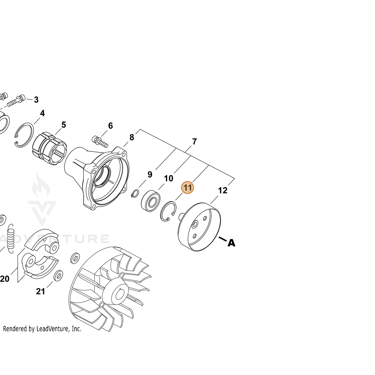 ECHO part P022055020 — IPL diagram snippet (6x zoom, amber highlight)