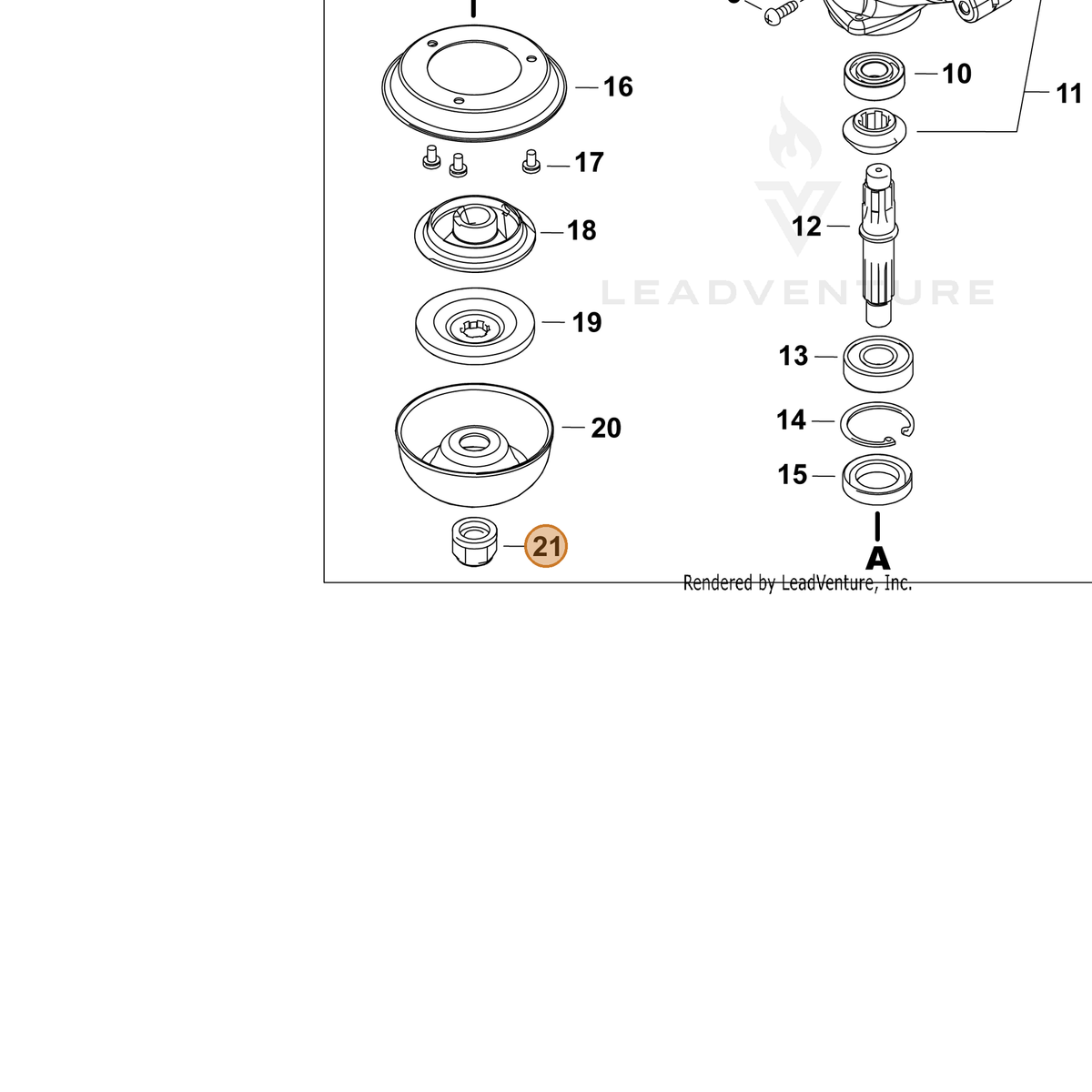 ECHO part P022055040 — IPL diagram snippet (6x zoom, amber highlight)