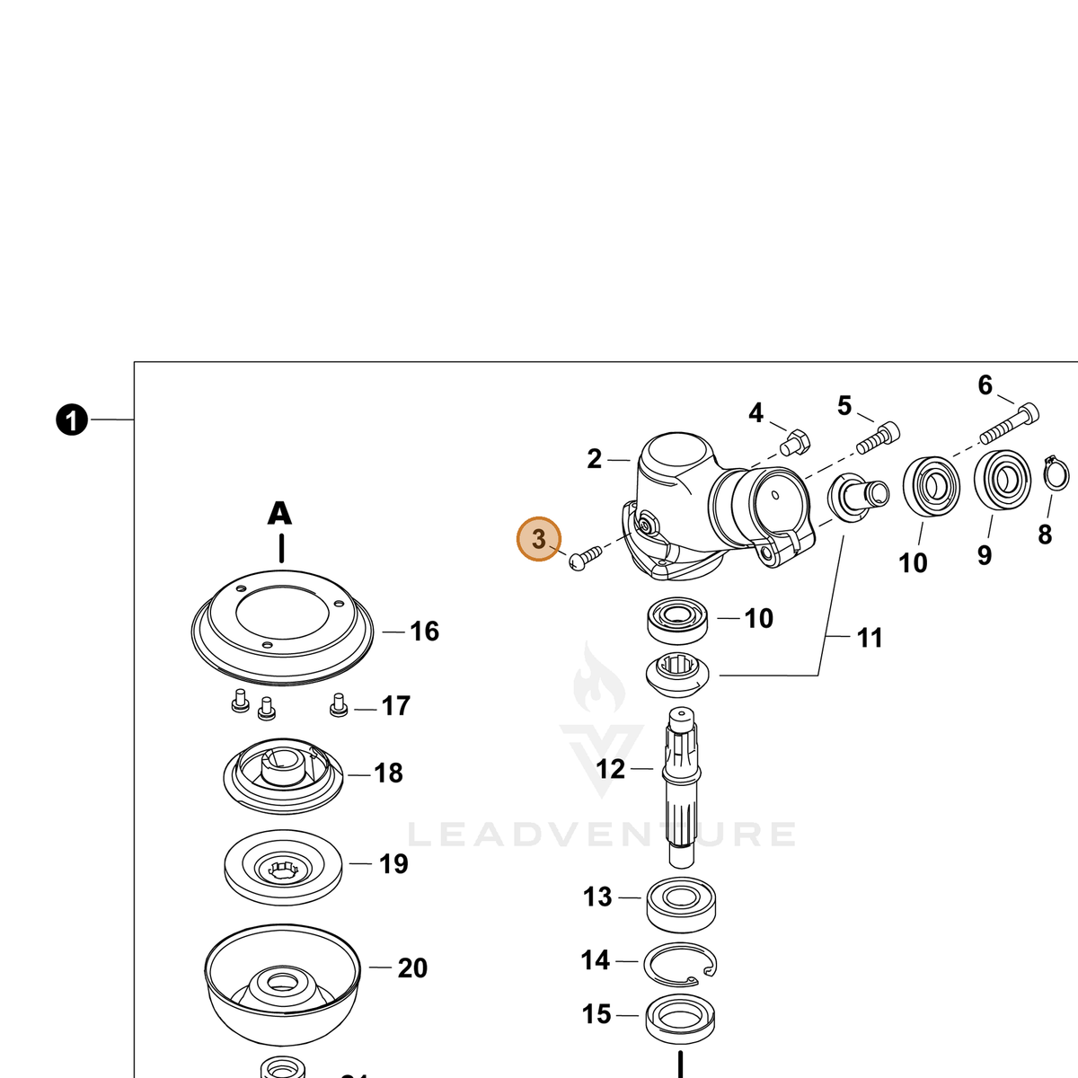 ECHO part P022055460 — IPL diagram snippet (6x zoom, amber highlight)