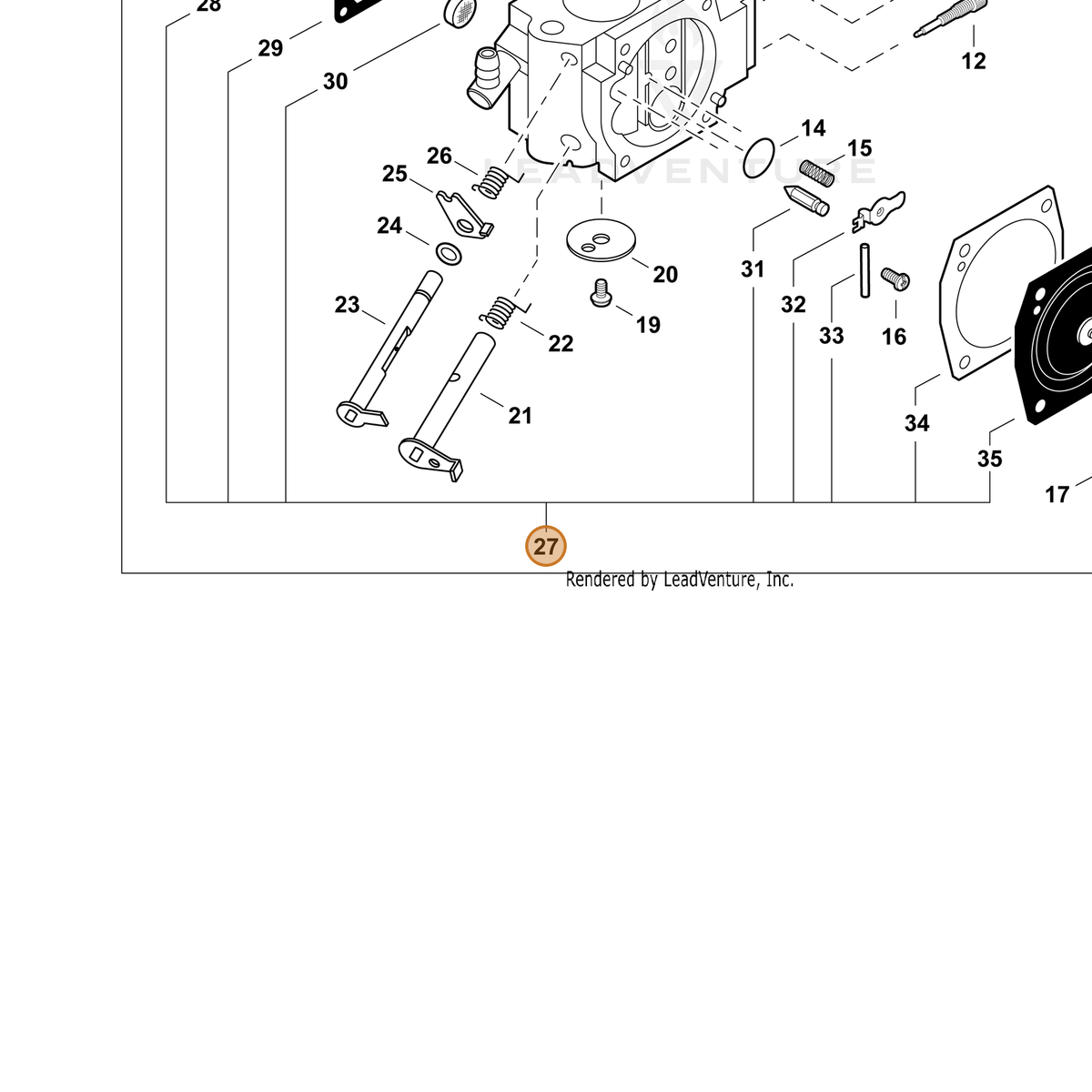 ECHO part P033000000 — IPL diagram snippet (6x zoom, amber highlight)