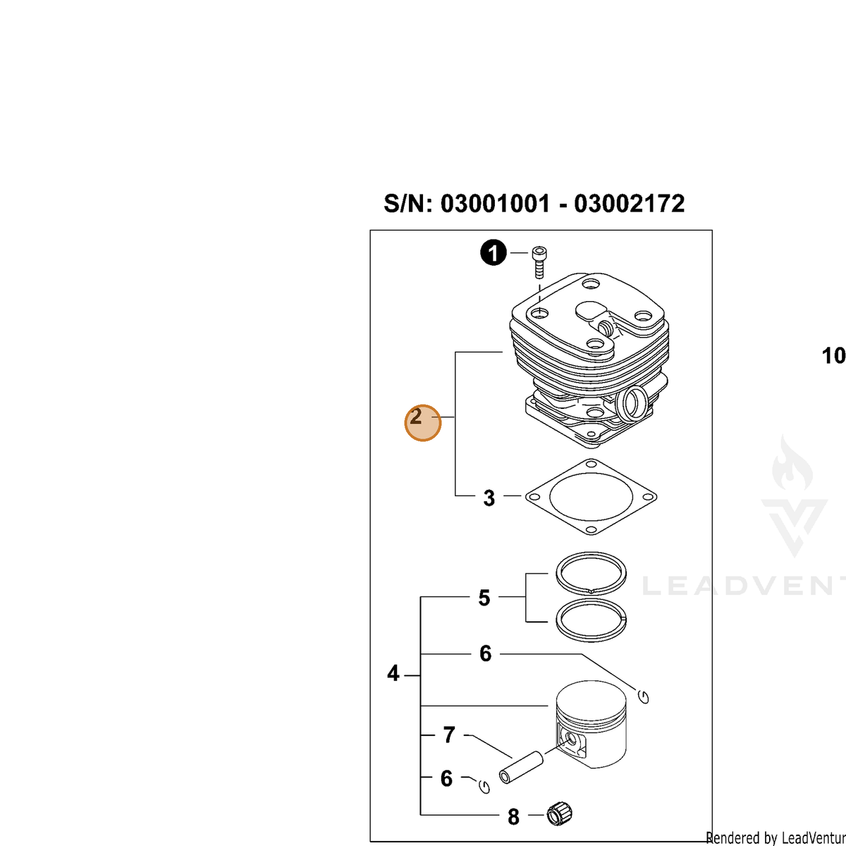 ECHO part P050005321 — IPL diagram snippet (6x zoom, amber highlight)