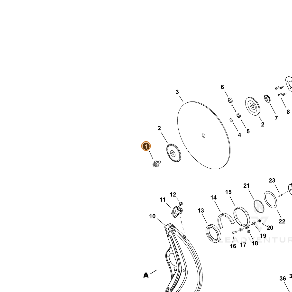 ECHO part P100001120 — IPL diagram snippet (6x zoom, amber highlight)