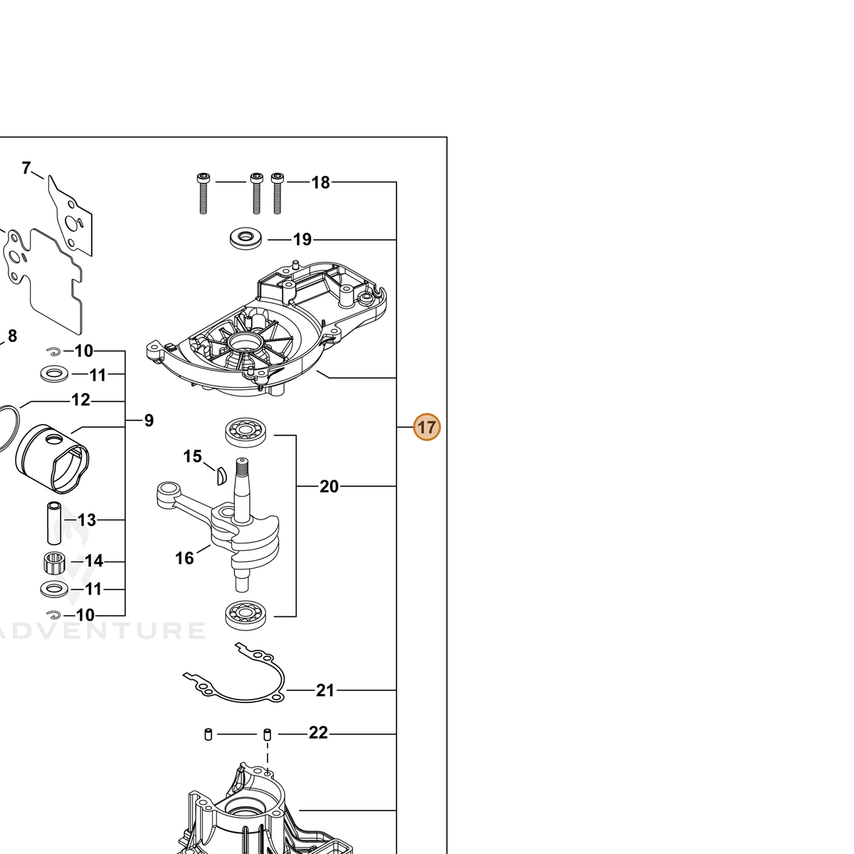 ECHO part P100001511 — IPL diagram snippet (6x zoom, amber highlight)