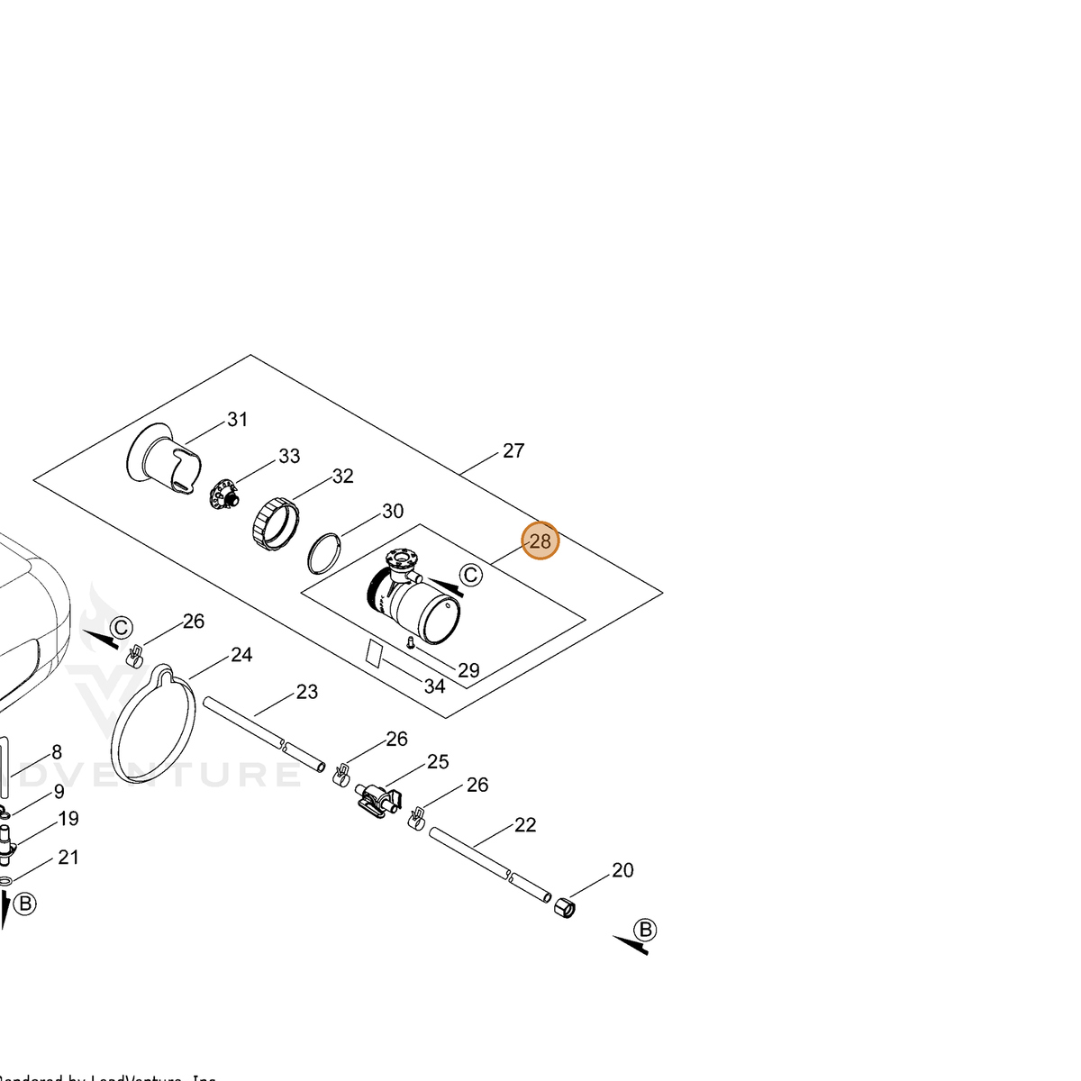 ECHO part P100001820 — IPL diagram snippet (6x zoom, amber highlight)