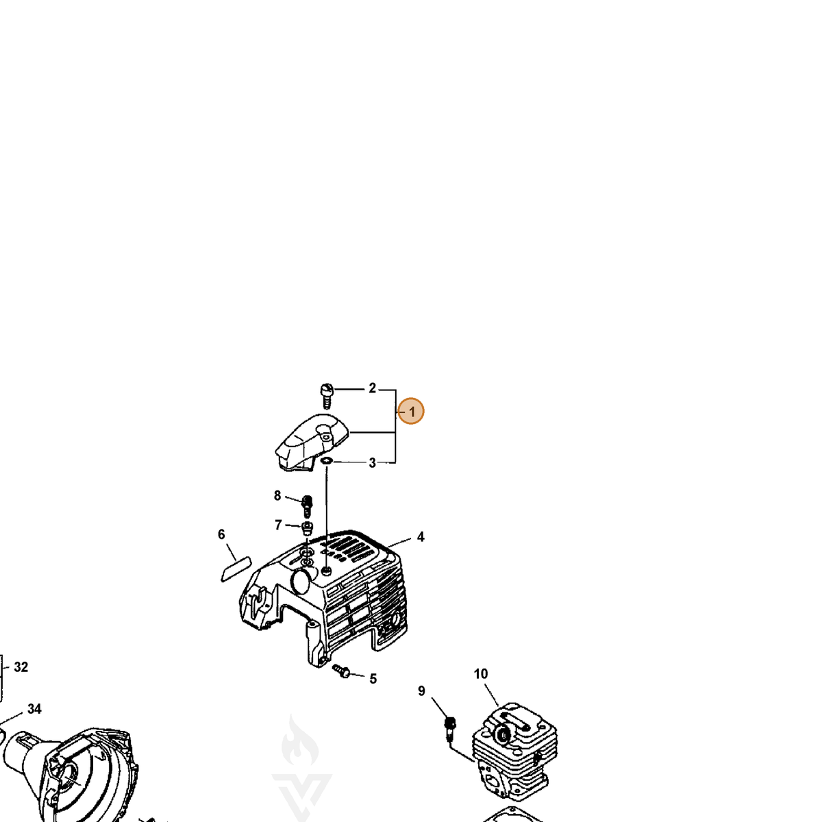 Echo part P100002320 — IPL diagram snippet (6x zoom, amber highlight)