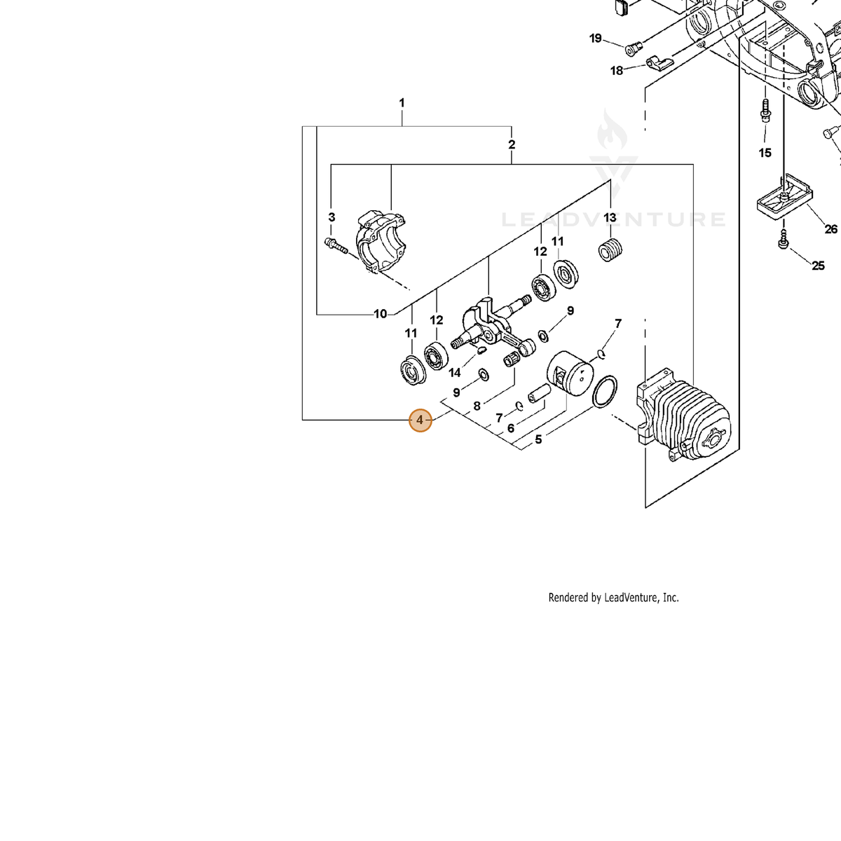 ECHO part P100002660 — IPL diagram snippet (6x zoom, amber highlight)