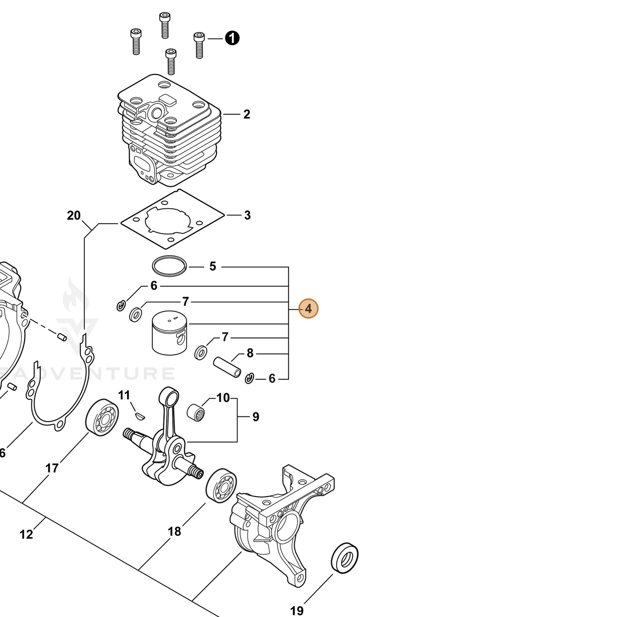ECHO part P100003800 — IPL diagram snippet (6x zoom, amber highlight)