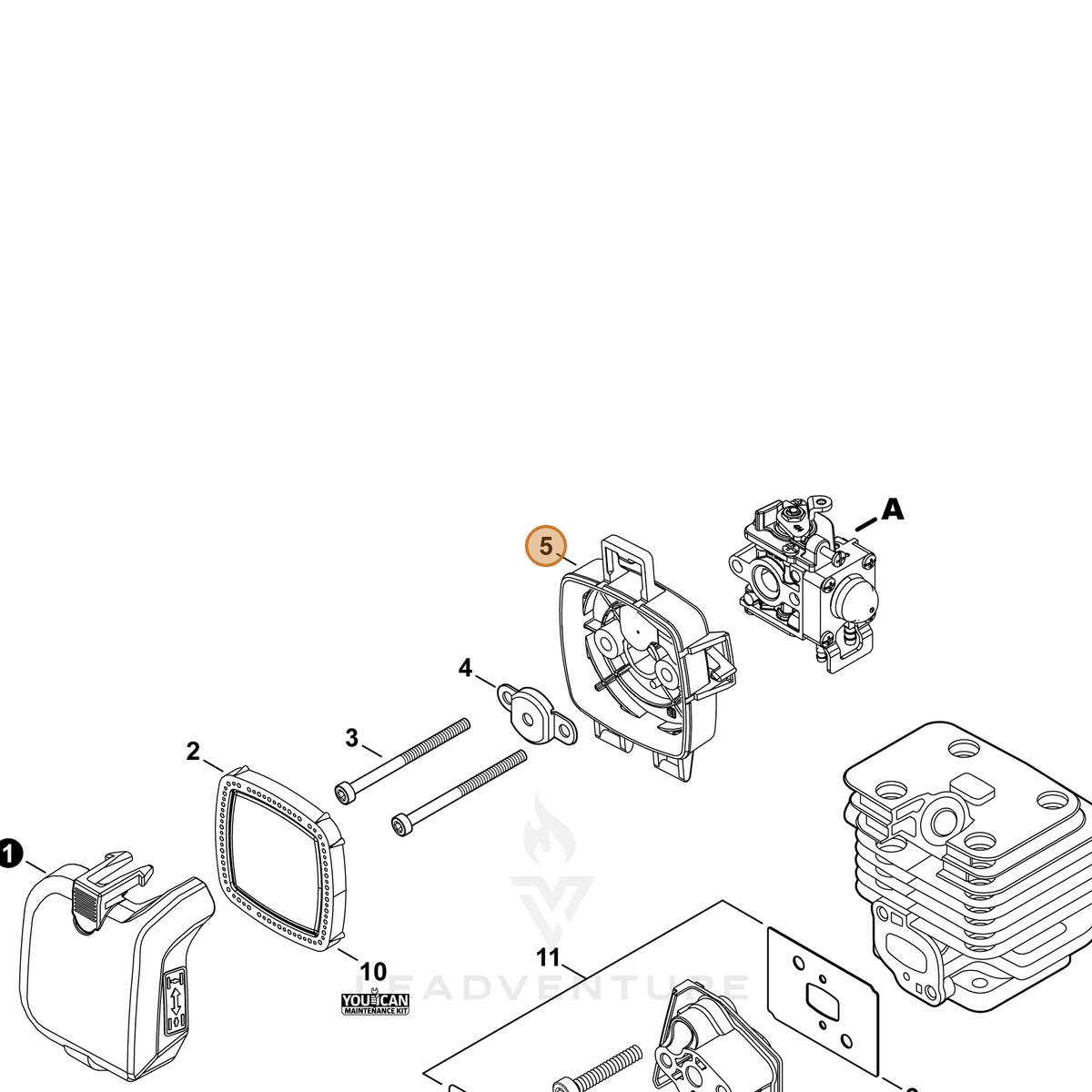 ECHO part P100003820 — IPL diagram snippet (6x zoom, amber highlight)