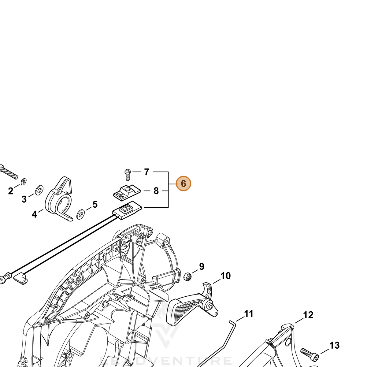 ECHO part P100003830 — IPL diagram snippet (6x zoom, amber highlight)