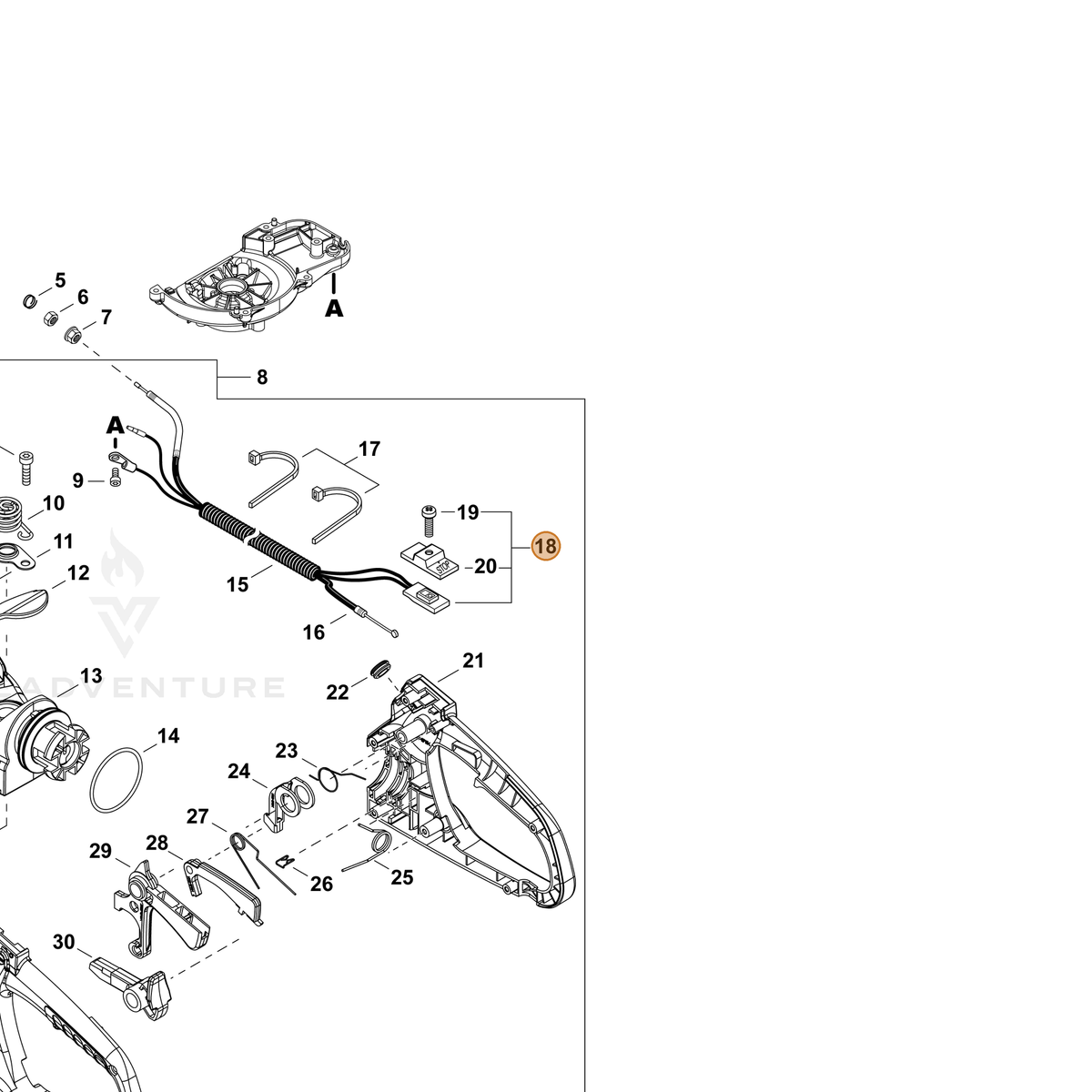 ECHO part P100004450 — IPL diagram snippet (6x zoom, amber highlight)