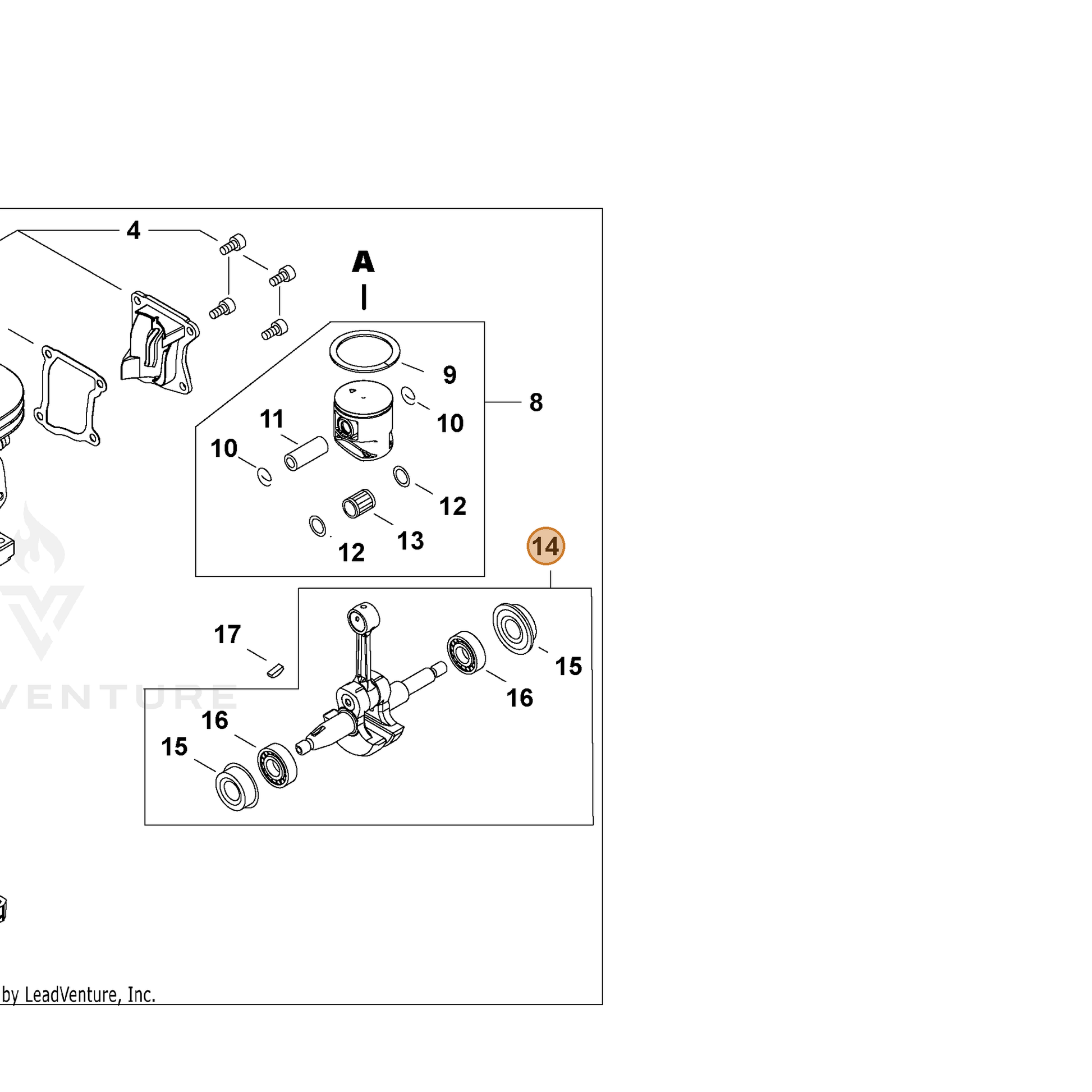 ECHO part P100004590 — IPL diagram snippet (6x zoom, amber highlight)