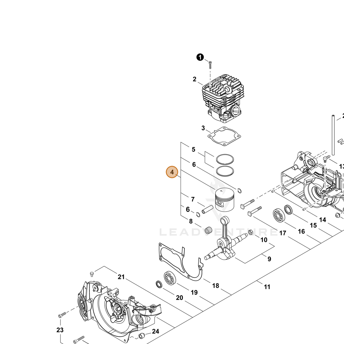 ECHO part P100005000 — IPL diagram snippet (6x zoom, amber highlight)