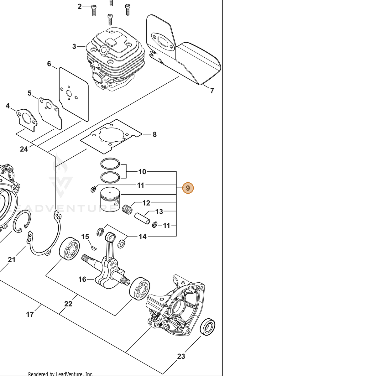 ECHO part P100005250 — IPL diagram snippet (6x zoom, amber highlight)