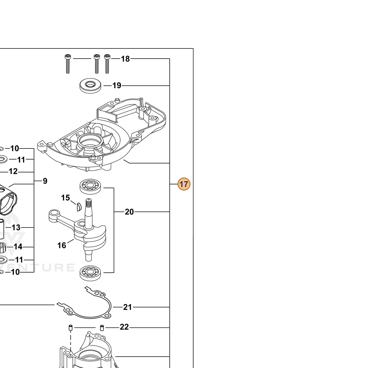 ECHO part P100006080 — IPL diagram snippet (6x zoom, amber highlight)