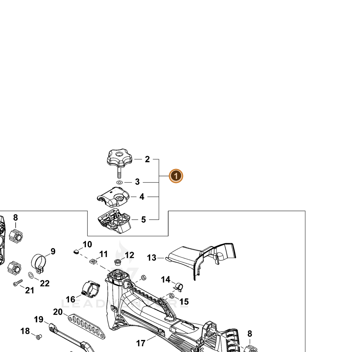 ECHO part P100006150 — IPL diagram snippet (6x zoom, amber highlight)