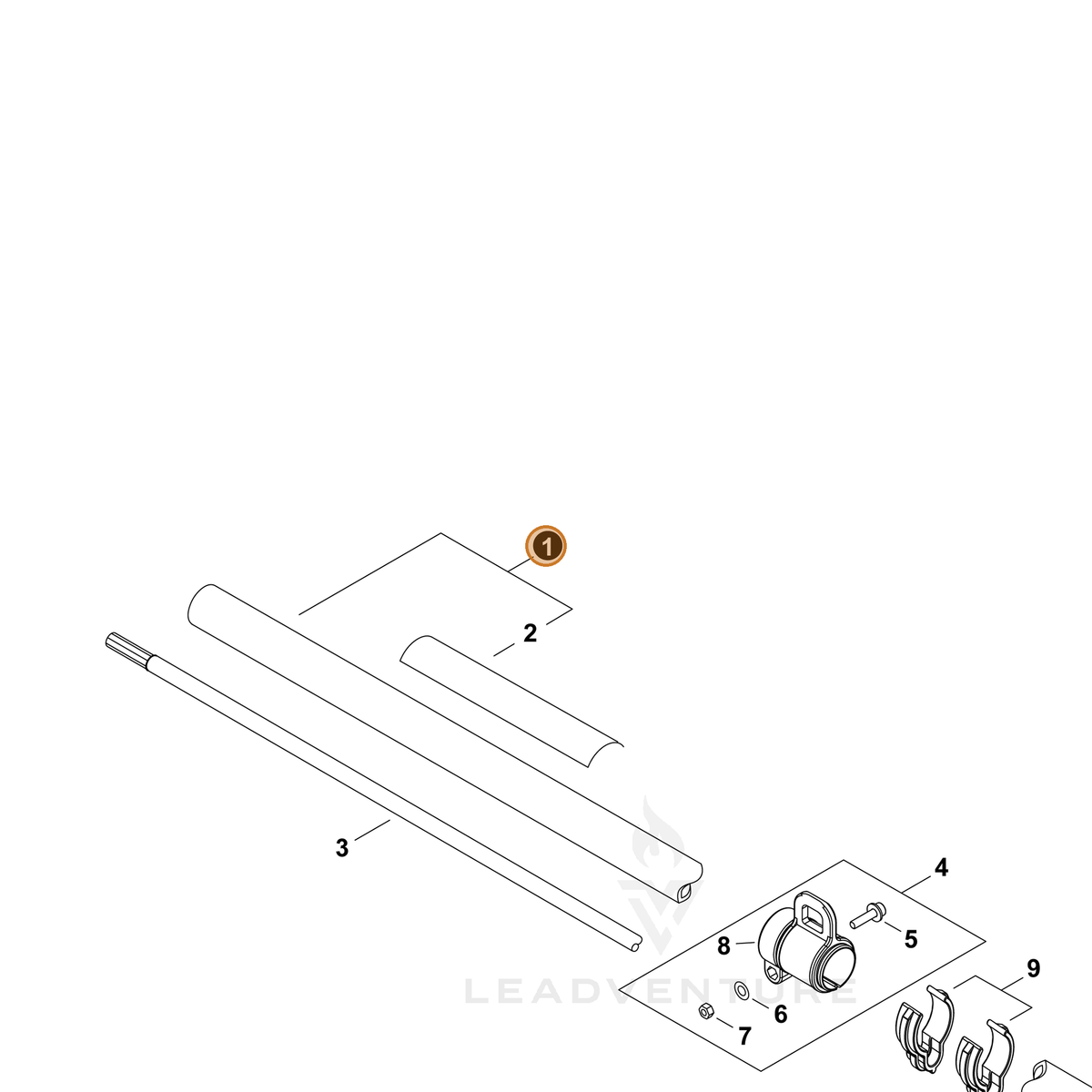 ECHO part P100008590 — IPL diagram snippet (6x zoom, amber highlight)