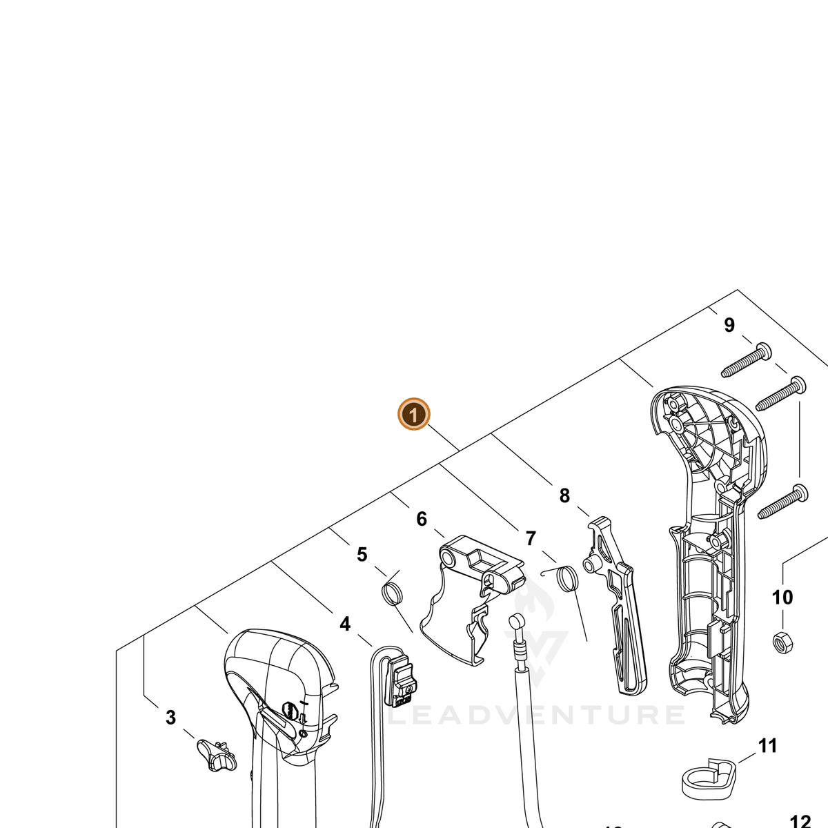 ECHO part P100008620 — IPL diagram snippet (6x zoom, amber highlight)
