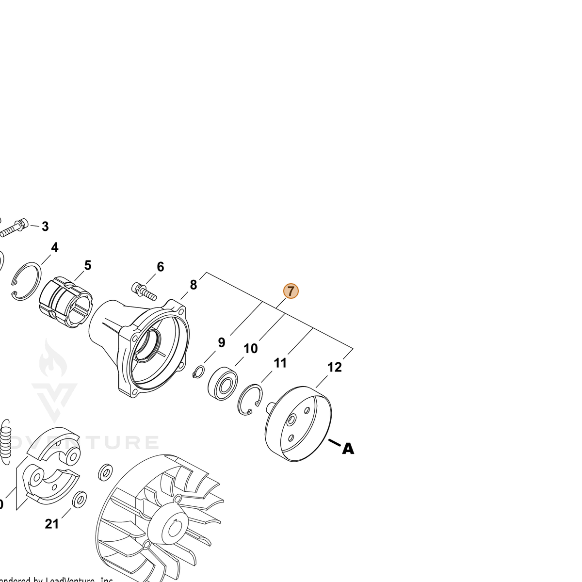 ECHO part P100008630 — IPL diagram snippet (6x zoom, amber highlight)