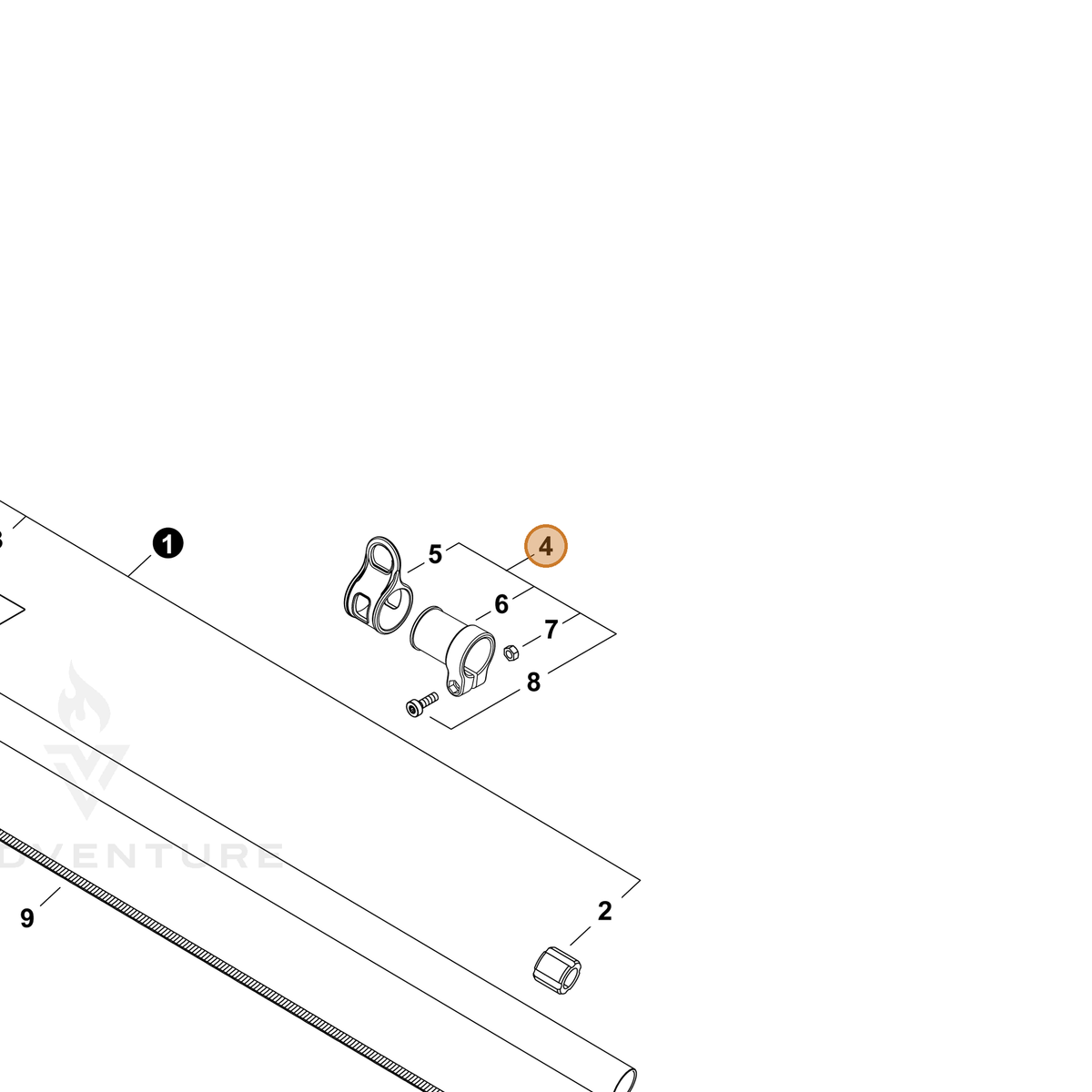 ECHO part P100008880 — IPL diagram snippet (6x zoom, amber highlight)