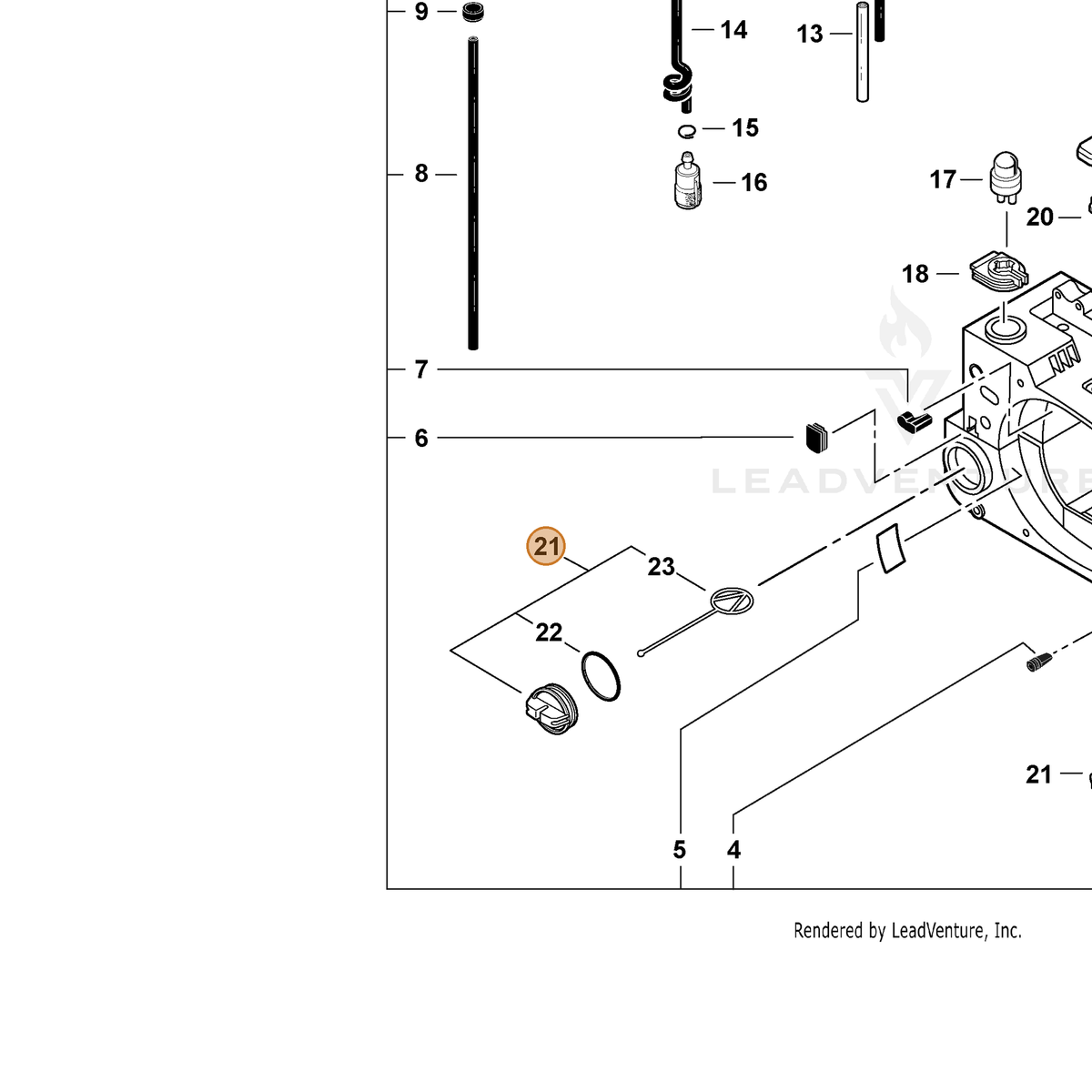 ECHO part P100009010 — IPL diagram snippet (6x zoom, amber highlight)