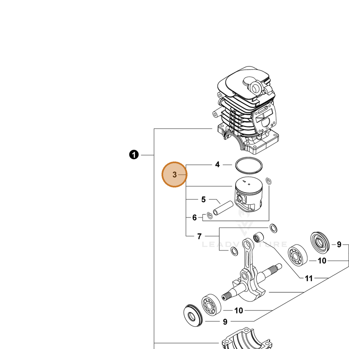 ECHO part P100009130 — IPL diagram snippet (6x zoom, amber highlight)