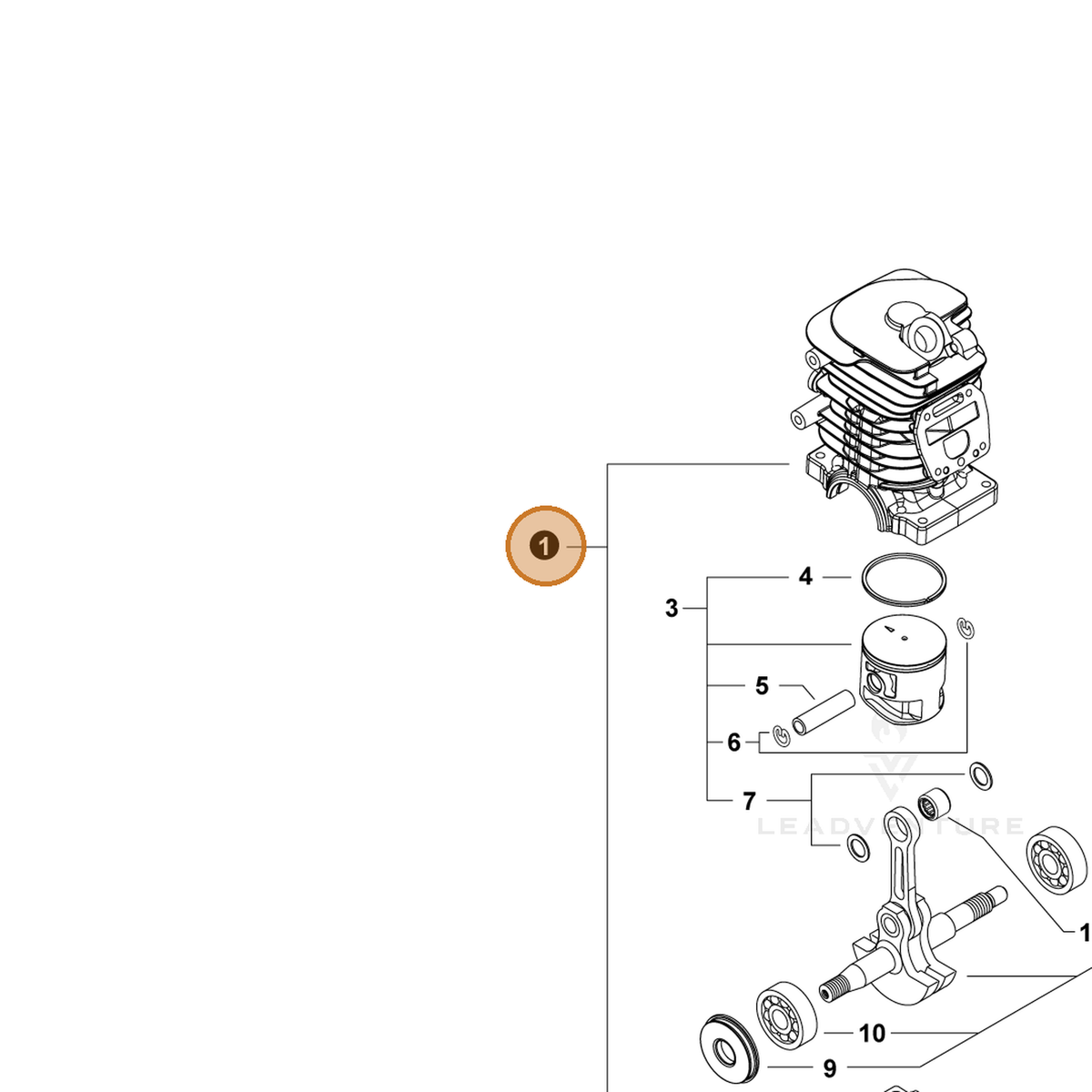 ECHO part P100009150 — IPL diagram snippet (6x zoom, amber highlight)