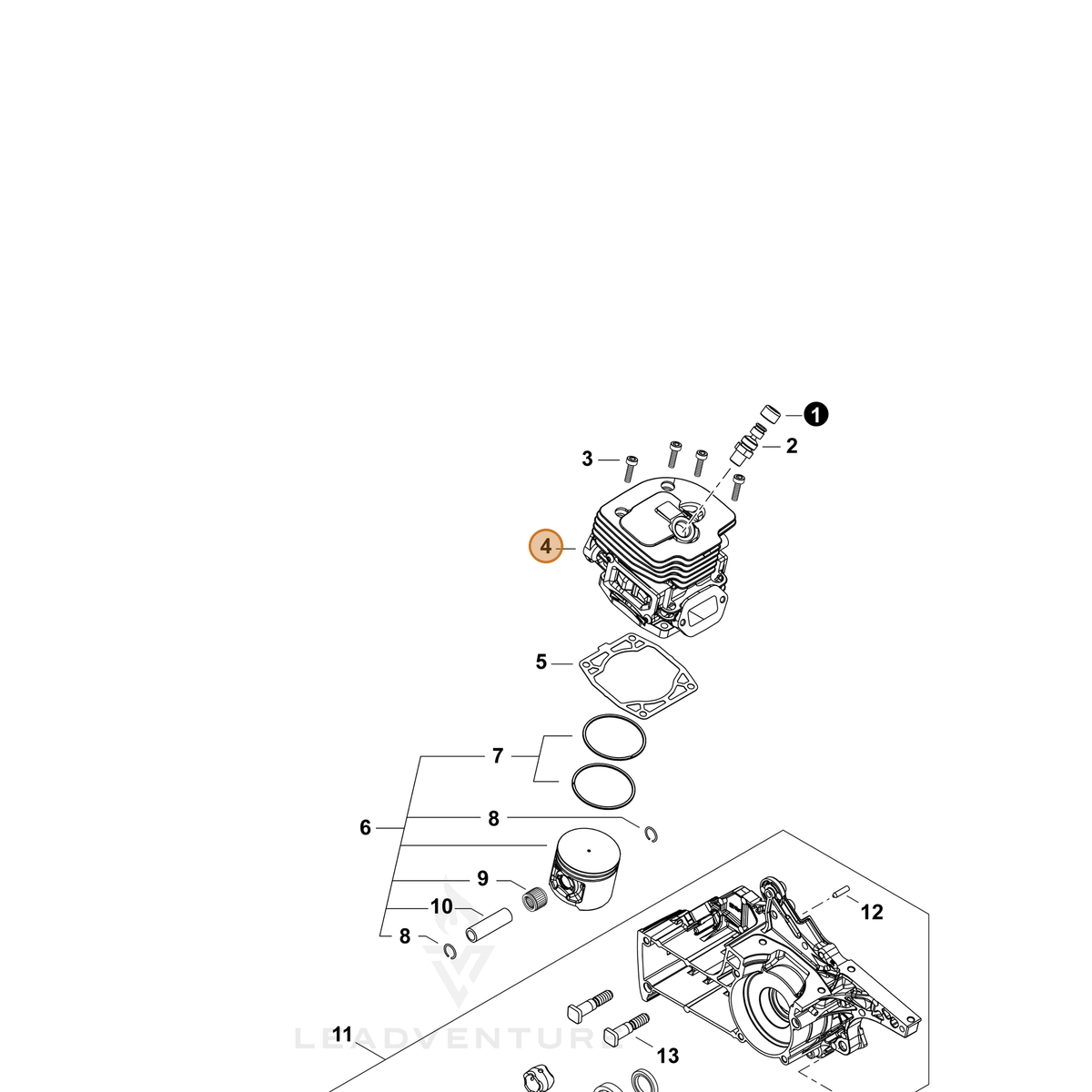 ECHO part P100009400 — IPL diagram snippet (6x zoom, amber highlight)