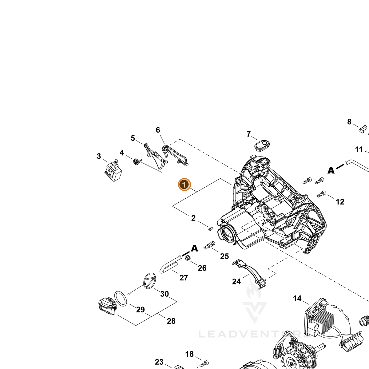ECHO part P100009522 — IPL diagram snippet (6x zoom, amber highlight)