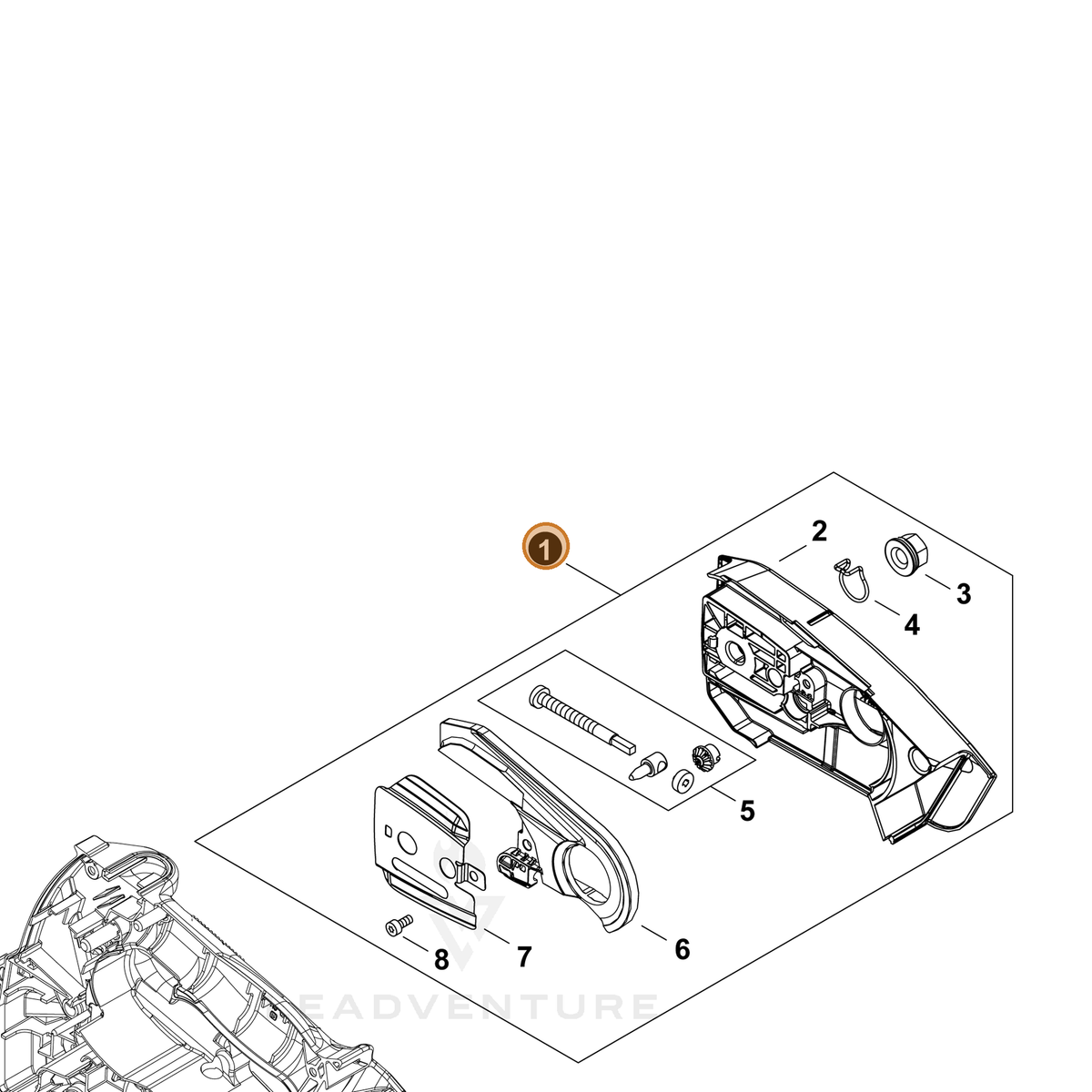 ECHO part P100009532 — IPL diagram snippet (6x zoom, amber highlight)