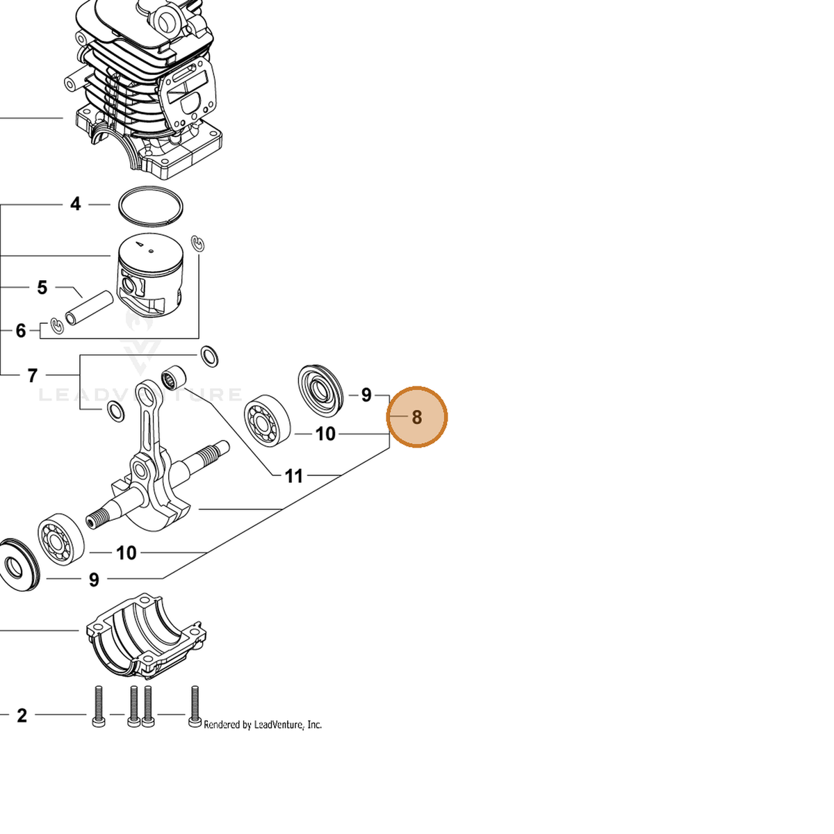 ECHO part P100009600 — IPL diagram snippet (6x zoom, amber highlight)