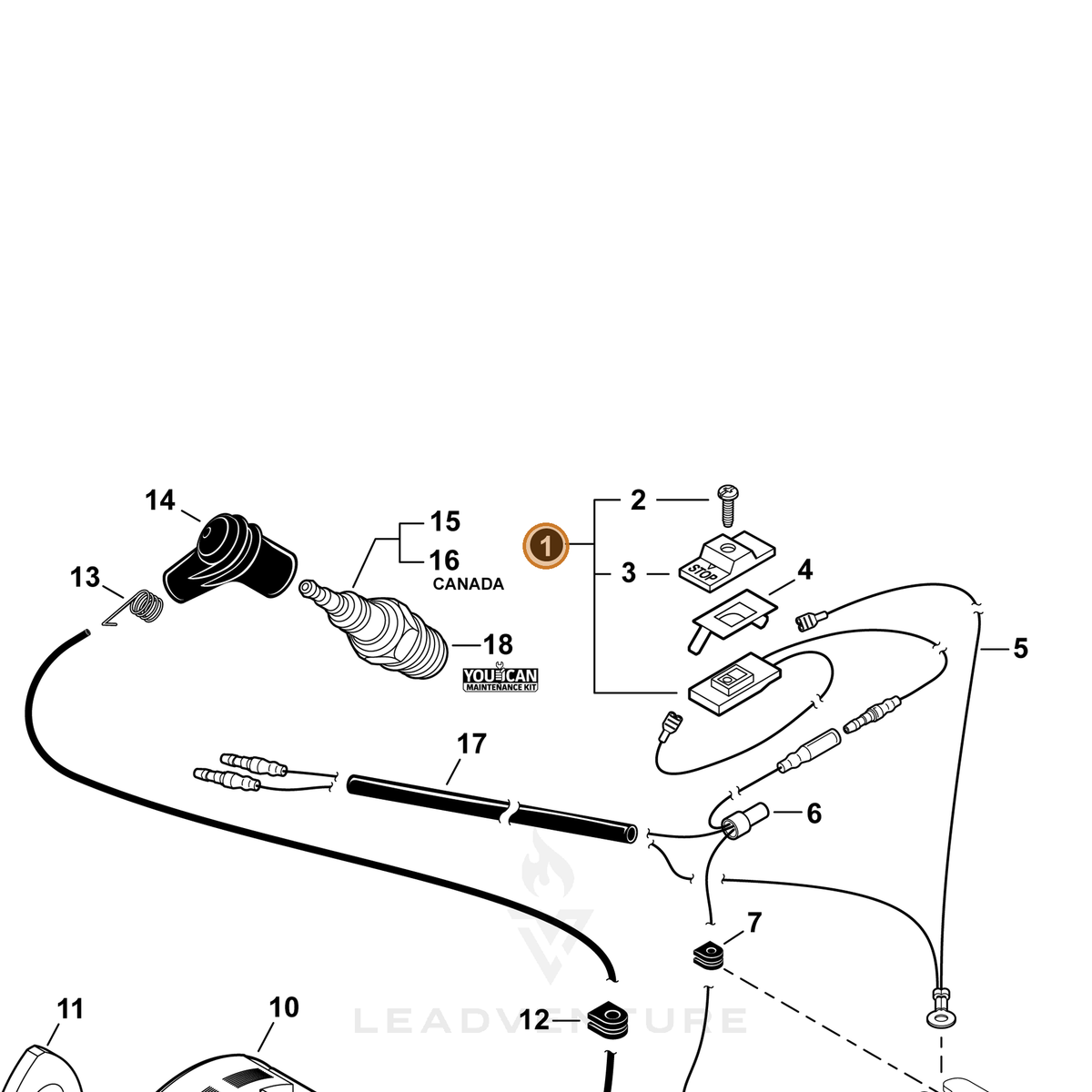 ECHO part P100009640 — IPL diagram snippet (6x zoom, amber highlight)