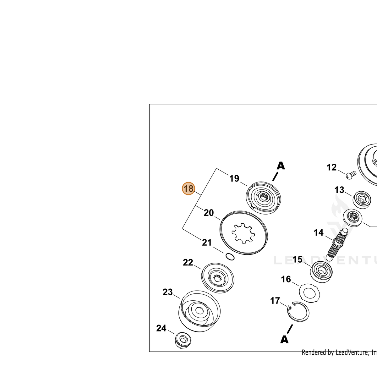 ECHO part P100009780 — IPL diagram snippet (6x zoom, amber highlight)